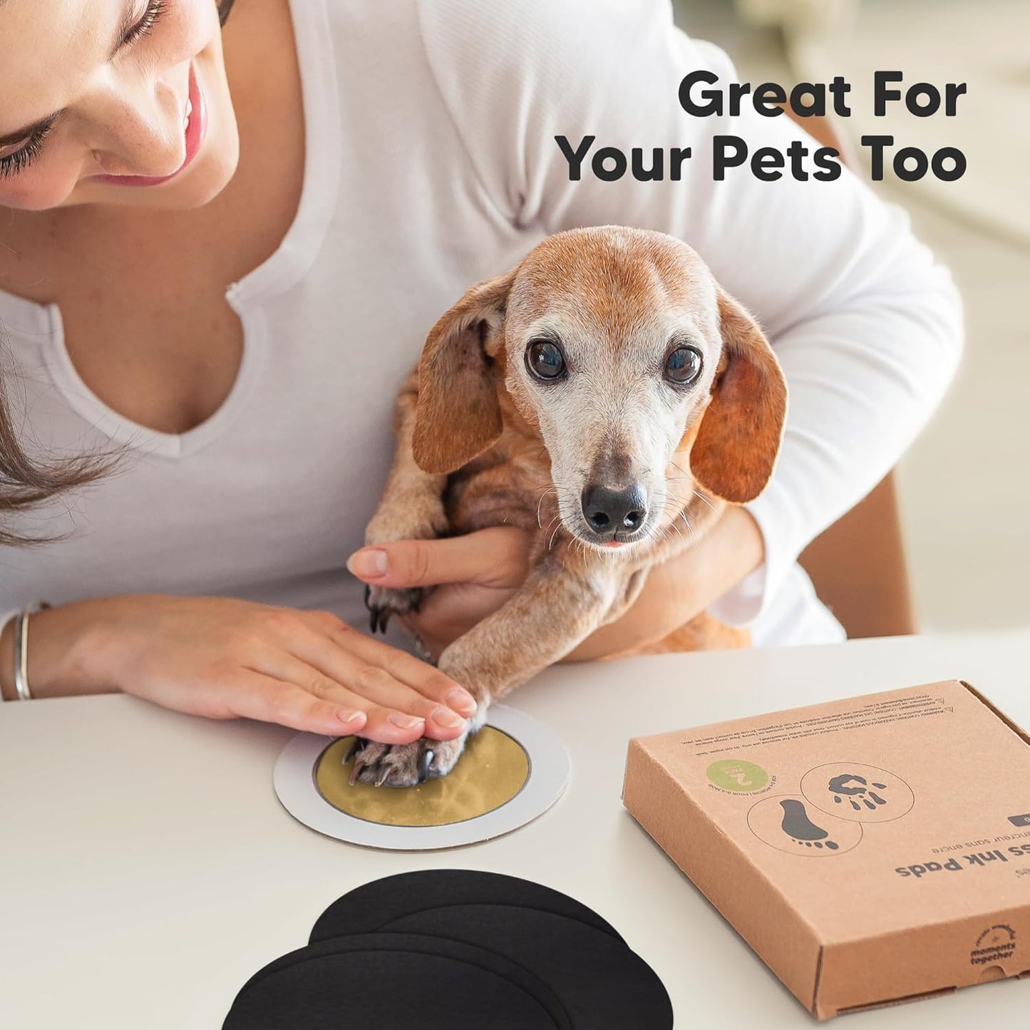 2-Pack Round Inkless Baby Hand and Footprint Kit - Mess Free Ink Pad for Newborn Keepsake, Dog Nose & Paw Print Kit, Clean Touch Ink Pad for Baby Hand & Footprints, Ideal New Mom Gifts (Gold)