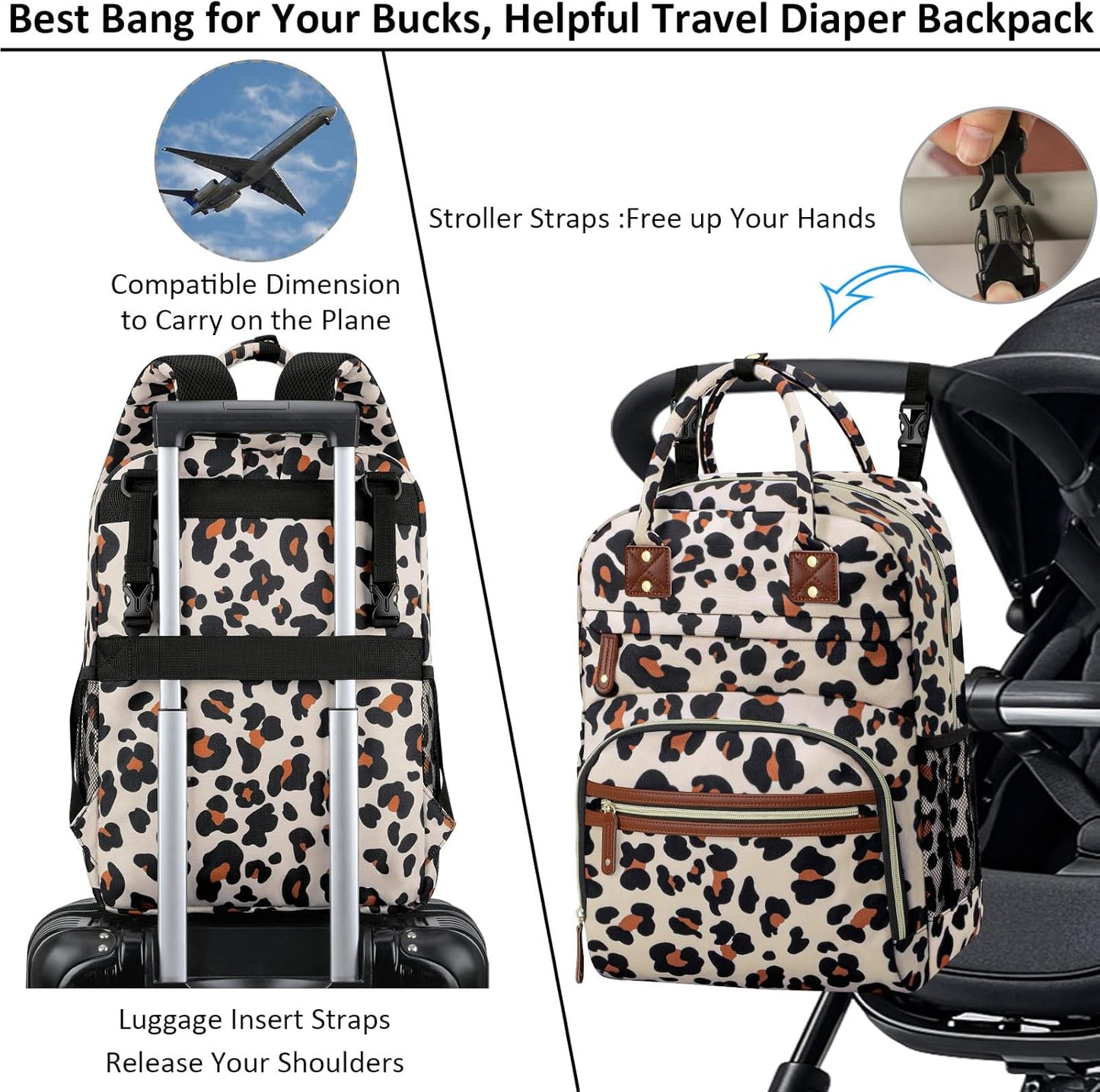 Diaper Bag Backpack Tote for Women Large Capacity, Baby with Insulated Pockets Multifunctional Bags For Girl Boy Waterproof Boys Girls Mama Maternity Travel Leopard