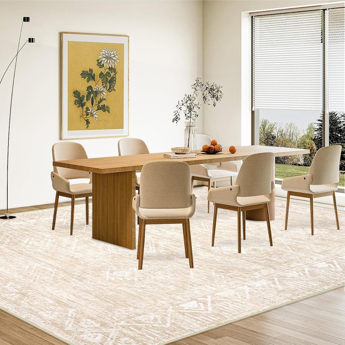 Large Living Room Area Rug 8x10 - Machine Washable Vintage Boho Moroccan Rugs Geometric Neutral Rug Non-Shedding Low Pile Distressed Farmhouse Carpet for Bedroom Nursery Classroom Dorm (8 x 10, Beige)