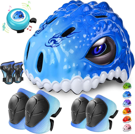 Toddler/Kids Bike Helmet Set for Boys Girls 3D Adjustable Kids Helmet Protective Gear Set Knee Elbow Wrist Pads and Multi-Sports Skateboard Scooter Cycling Roller Balance Bike