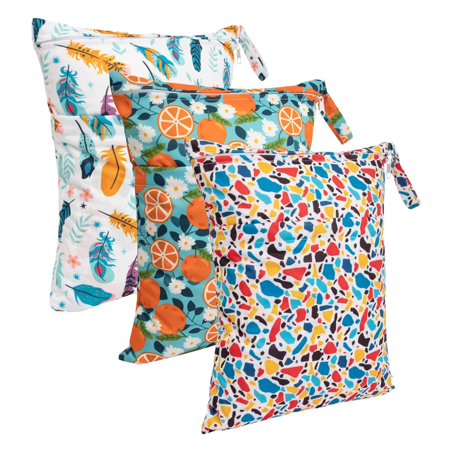 babygoal Wet Dry Bags for Baby Cloth Diapers, Washable Travel Bags, Beach, Pool, Gym Bag for Swimsuits & Wet Clothes with Two Zippered Pockets 3 Pack, 3LN21