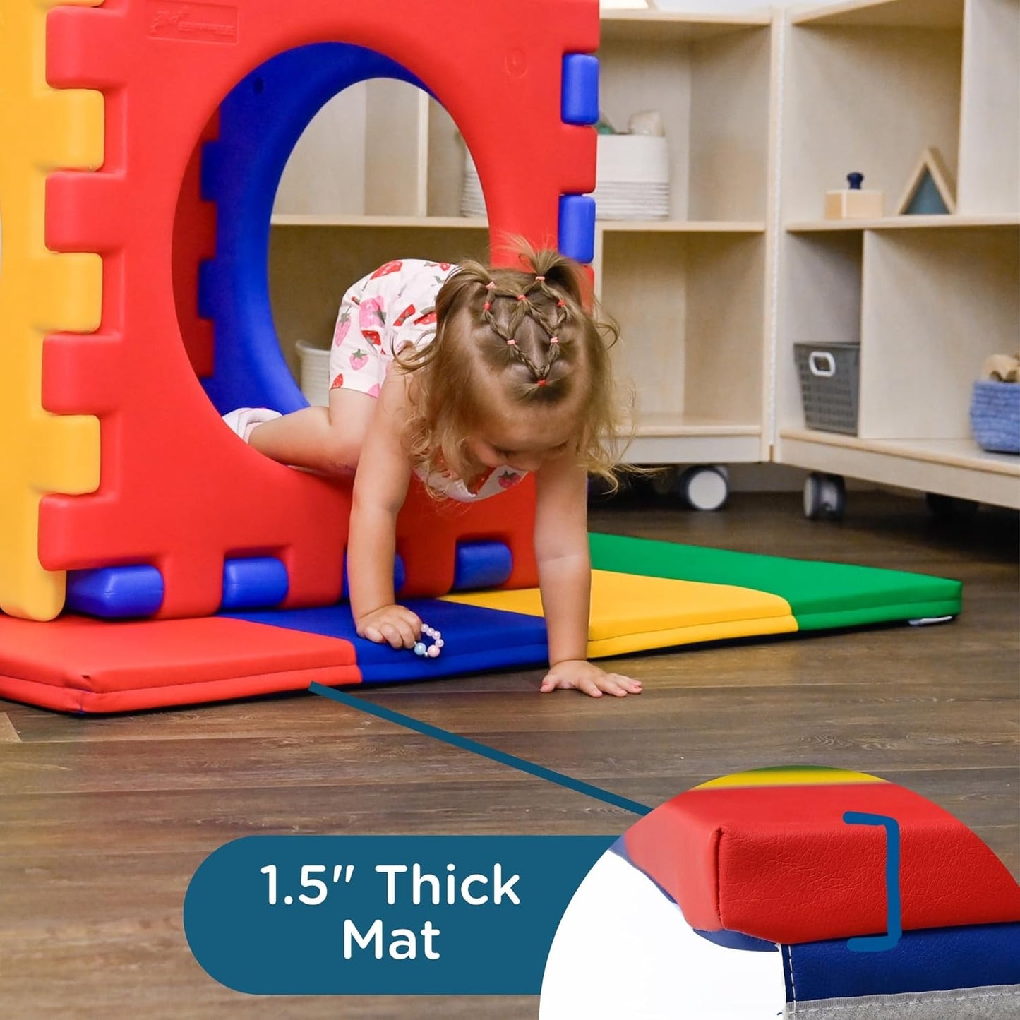 Children's Factory Rainbow Folding Gym Activity Mat, 4 ft x 4 ft, Cushioned Floor Mat for Kids, Daycare Mat