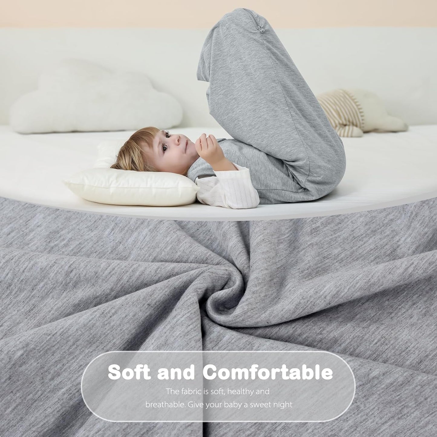 Mosebears Unisex Baby Sleep Sack 1.0 TOG, Supersoft Rayon Made from Bamboo Wearable Blanket with 2-Way Zipper (Grey,6-18 Months)