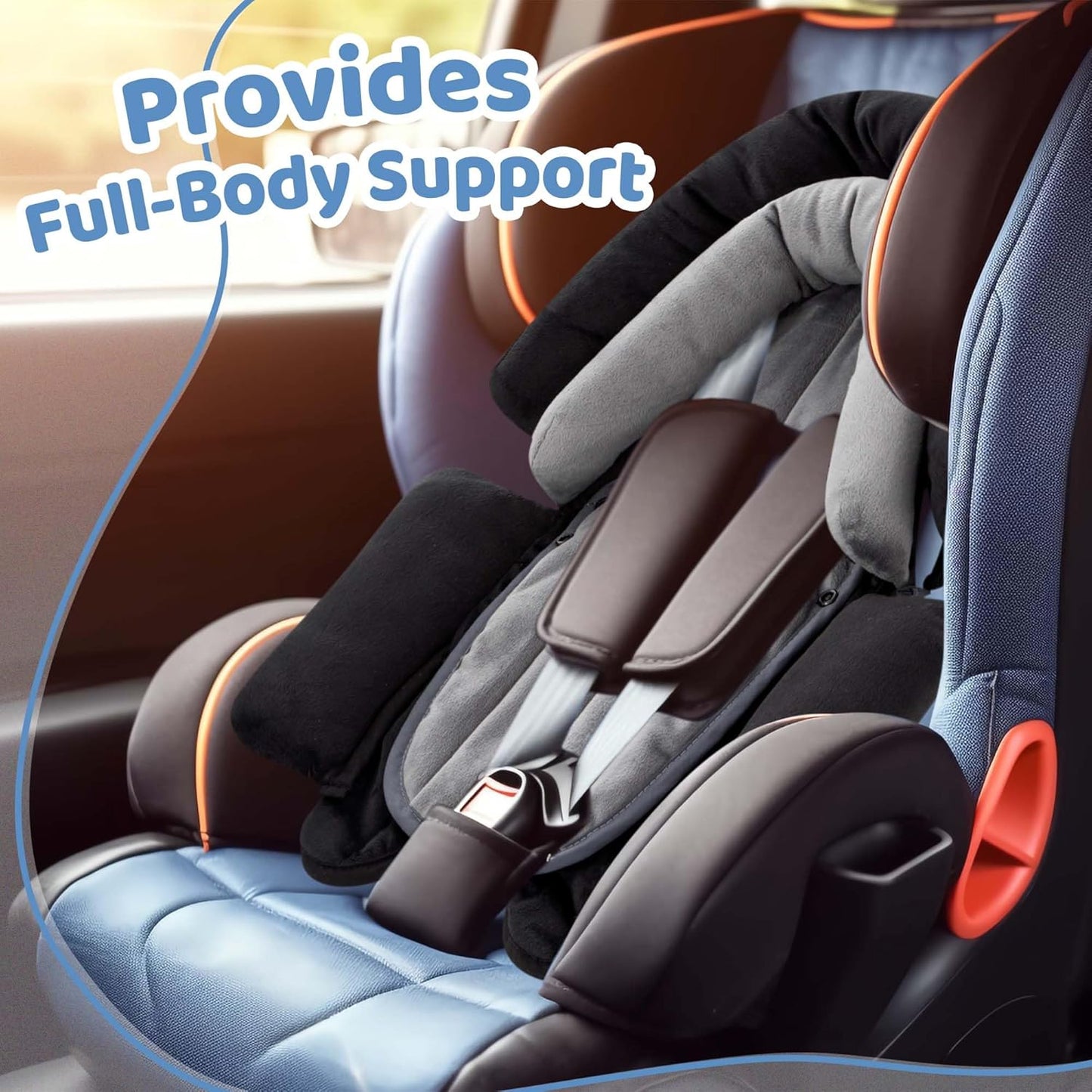 Pro Goleem Breathable 3-in-1 Infant Car Seat Head Support, Soft Infant Car Seat Insert, Carseat Cushion for Toddler, Perfect for Car Seat, Strollers, Swings, Carrier, Bouncer, Black and Grey