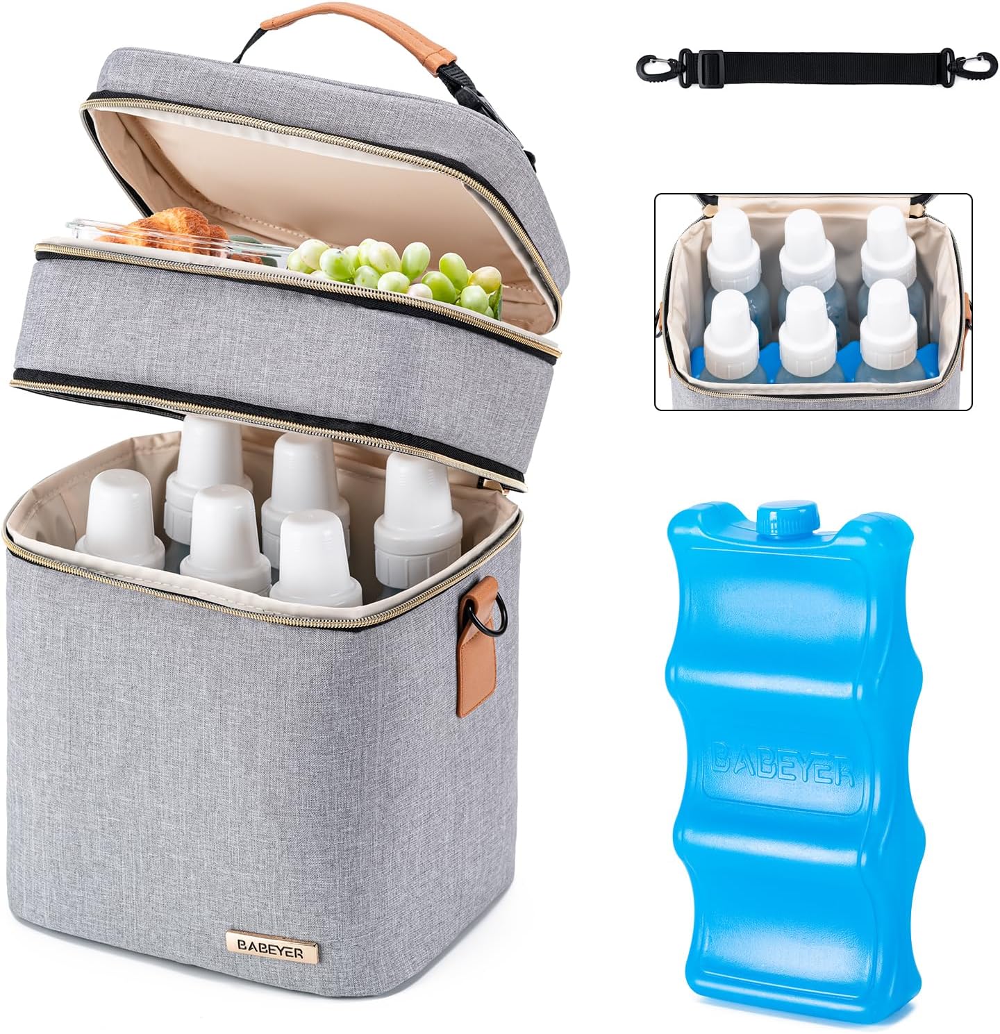 Breastmilk Cooler Bag with Ice Pack Fits 6 Baby Bottles Up to 9 Ounce
