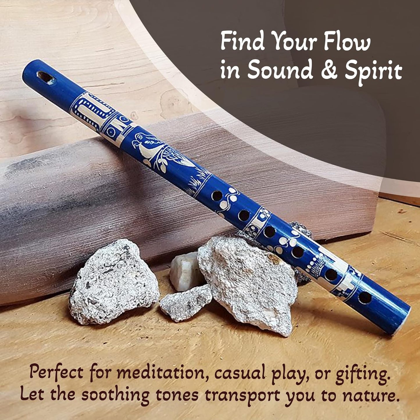 Mia Jewel Shop - Handmade Colored Bamboo Wooden Flute | Tribal Nature Pattern | Native Recorder for Beginners, Meditation & Music Lovers (Blue)
