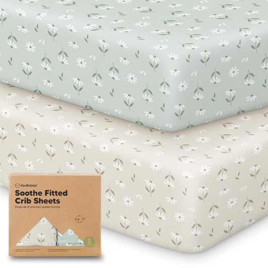 KeaBabies 2-Pack Organic Crib Sheets for Boys, Girls - 52x28 Fitted Crib Mattress Sheet Neutral, Breathable Jersey Cotton Cover for Baby Bed, Toddler Mattress, Soft & Cute Prints (Daisies)