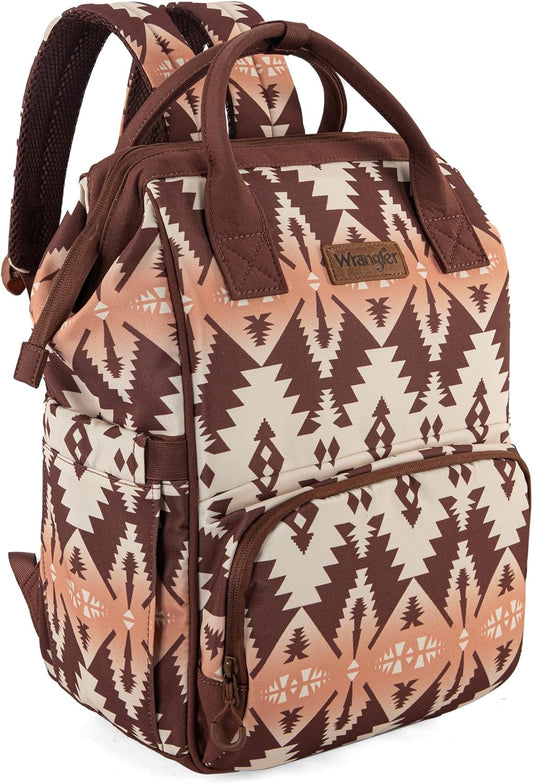 Wrangler Aztec Backpack Organized Daypack Travel Baby Bag with Stroller Strap and Side Bottle Pockets WG2204-9110BR