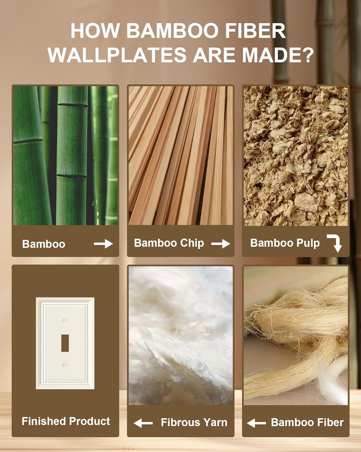 4-Pack Single Toggle Light Switch Cover Plate, Durable Natural Bamboo Fiber Decorative Switch Plate Covers, Light Almond 1 Gang Wall Plate, Corrosion Resistant