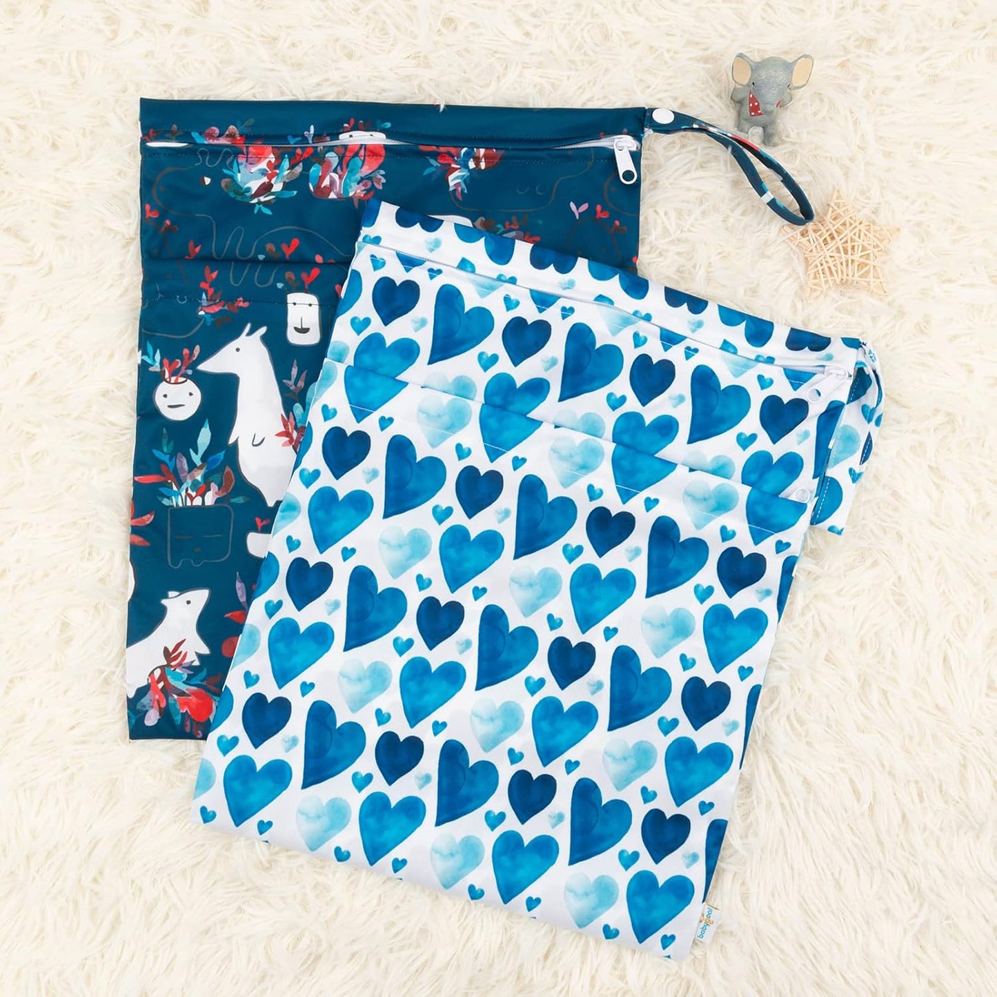 babygoal Wet Dry Bags for Baby Cloth Diapers, Washable Travel Bags, Beach, Pool, Gym Bag for Swimsuits & Wet Clothes with Two Zippered Pockets 2 Pack, LN05