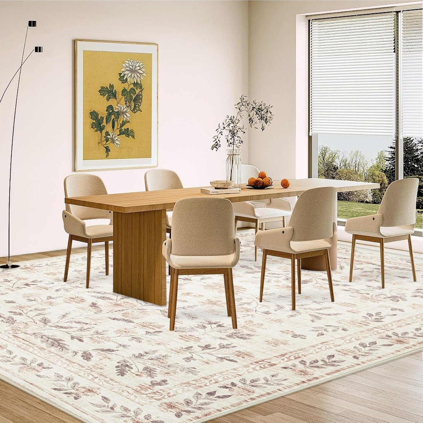 Rugs for Living Room 8x10 Rug, Washable Floral Boho Area Rug Non Slip Soft Low Pile Large Rugs for Bedroom Girls, Dining Room, Office, Kids Playroom(8'x10', Floral Beige)