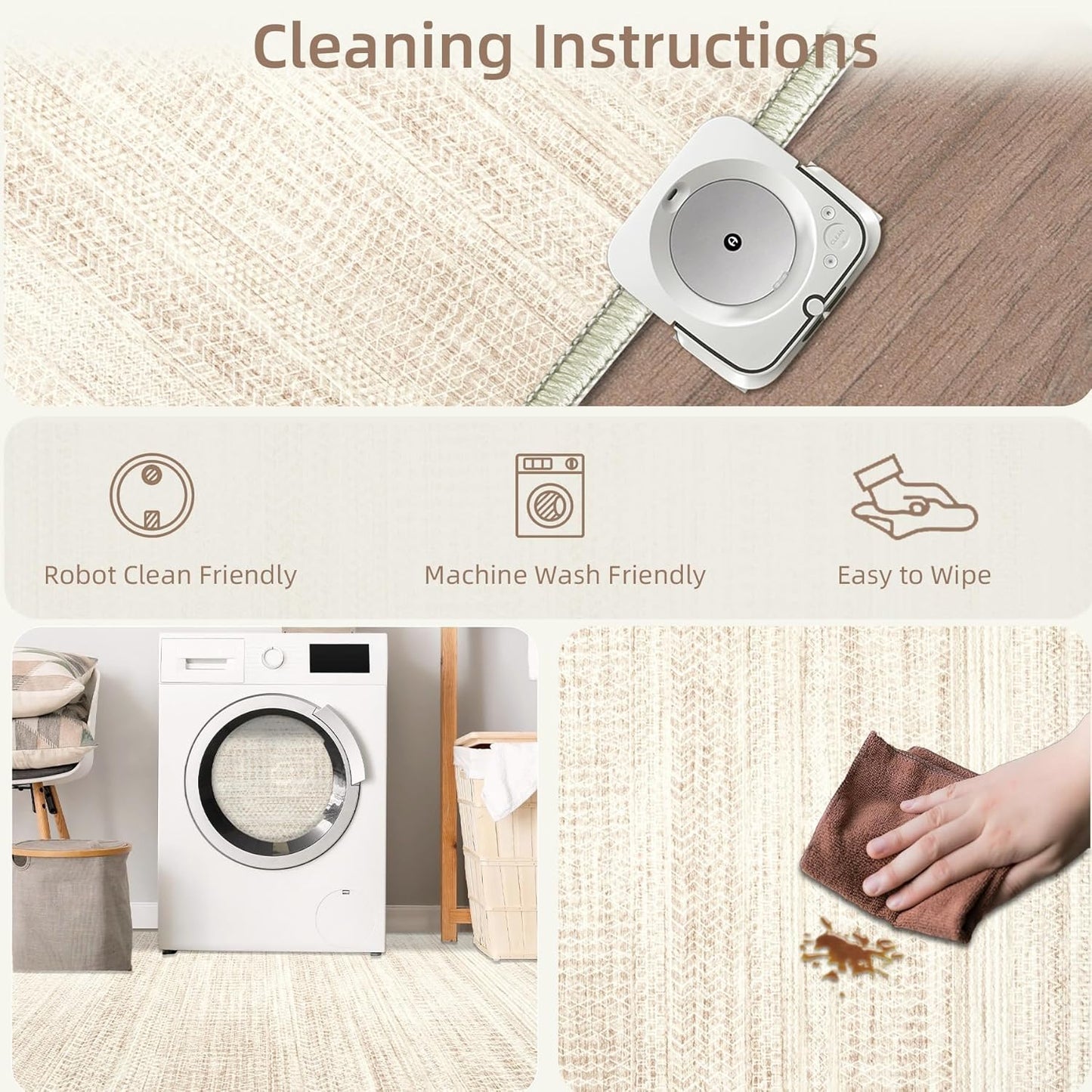 Moroccan Large Area Rug 6x9 - Soft Machine Washable Geometric Boho Distressed Farmhouse Rug Morden Stain Resistant Indoor Floor Carpet for Bedroom Dining Table Nursery Home Office(6'x9',Ivory Beige)