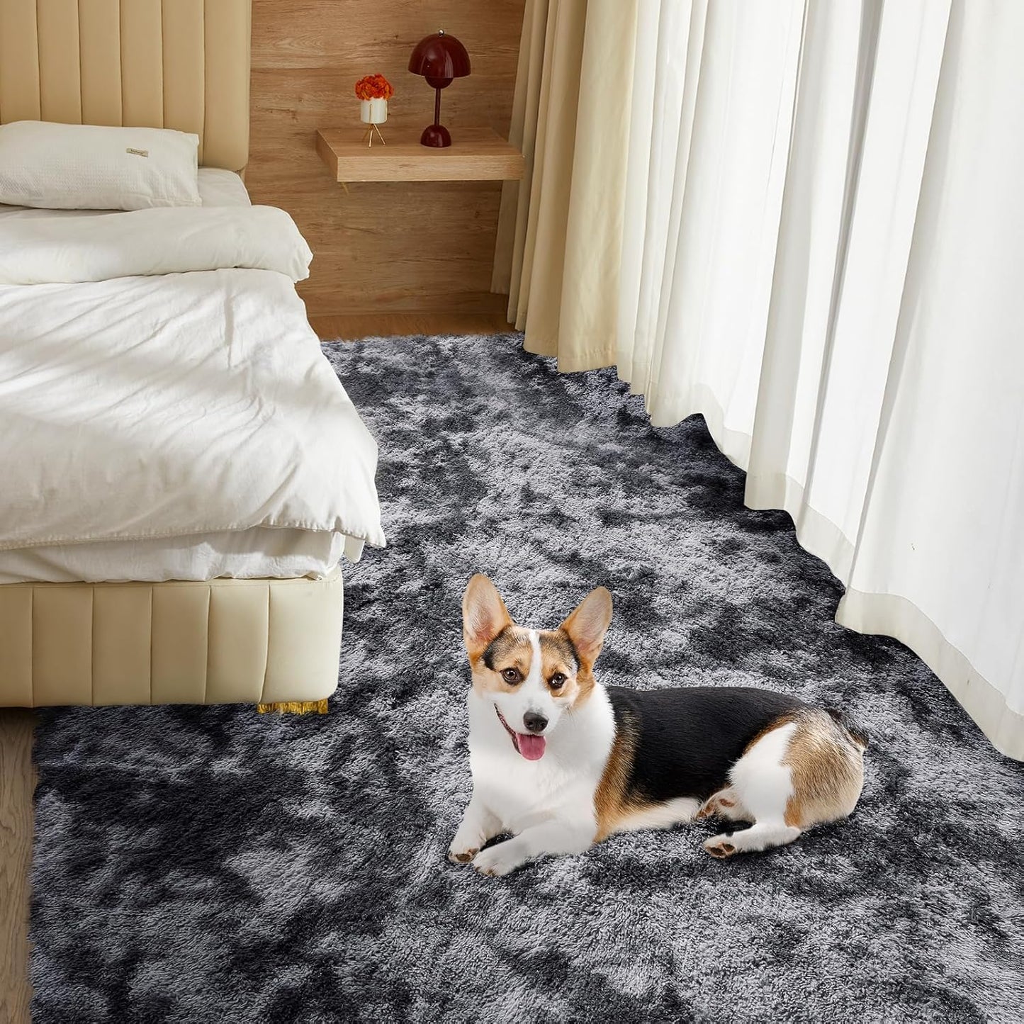 Ultra Soft Rug for Living Room, 4X6 Fluffy Shag Area Rug for Bedroom, Modern Shaggy Carpets Fuzzy Rug for Teens Dorm Nursery Home Decor Aesthetic, Upgrade Anti-Skid Durable, Tie Dye Black and Grey