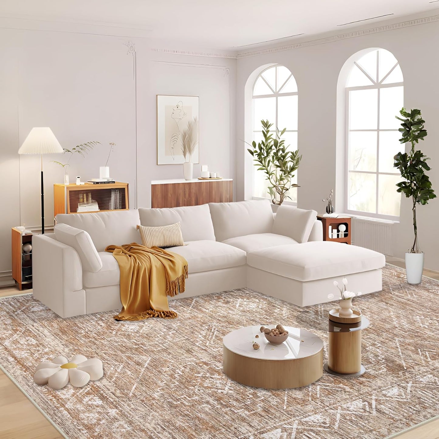 Large Living Room Area Rug 9x12 - Machine Washable Vintage Boho Moroccan Rugs Geometric Neutral Rug Non-Shedding Low Pile Distressed Farmhouse Carpet for Bedroom Nursery Classroom Dorm (9 x 12, Brown)