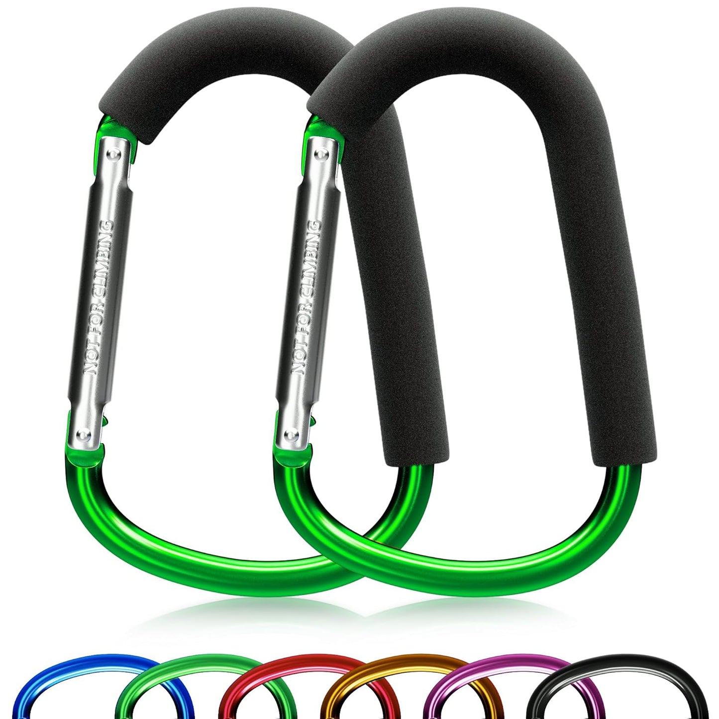sprookber 6.7 Inch Large Stroller Hooks for Diaper Bags & Purses, Heavy Duty Mommy Hooks for Shopping, Grocery, Backpack – Baby Stroller Accessories, Set of 2 (Green)