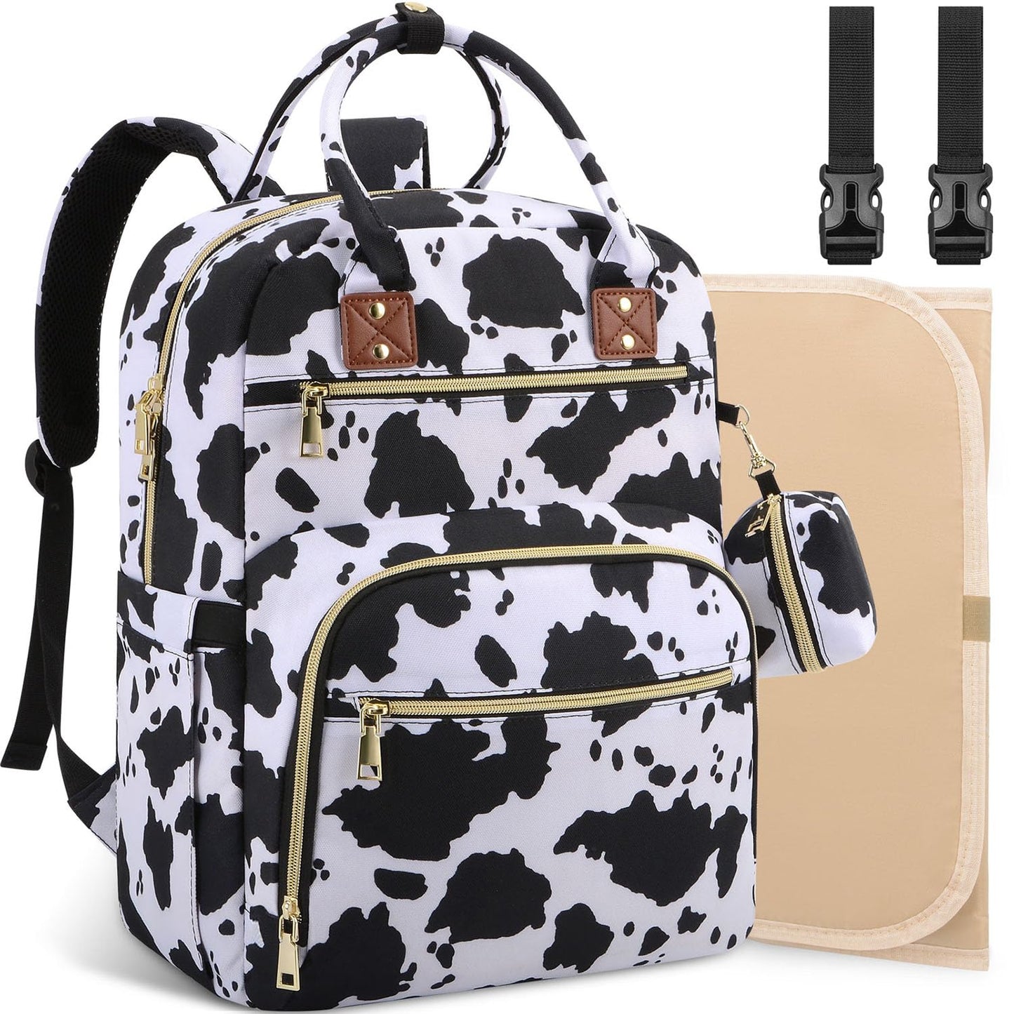 Baby Diaper Bag Backpack, Travel Diaper Bags for Baby Girl Boy Large Capacity Baby Bag Backpack for Women Cow Print