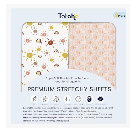 TotAha Premium Stretchy Changing Pad Covers Boho, Buttery Soft Rainbow Diaper Changing pad Covers for Girls Boys, Ultra Comfort Changing Table Covers, 5'' Deep Pocket