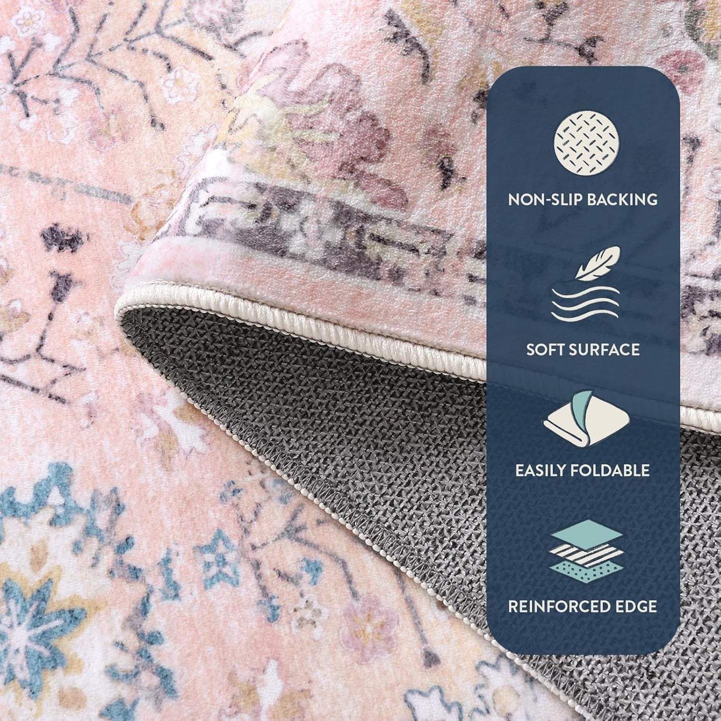 Lahome Light Pink Boho Rug, 3x5 Machine Washable Area Rugs for Dorm Girls, Soft Floral Small Nursery Pastel Mat, Pink Carpet for Bedroom Kids Room