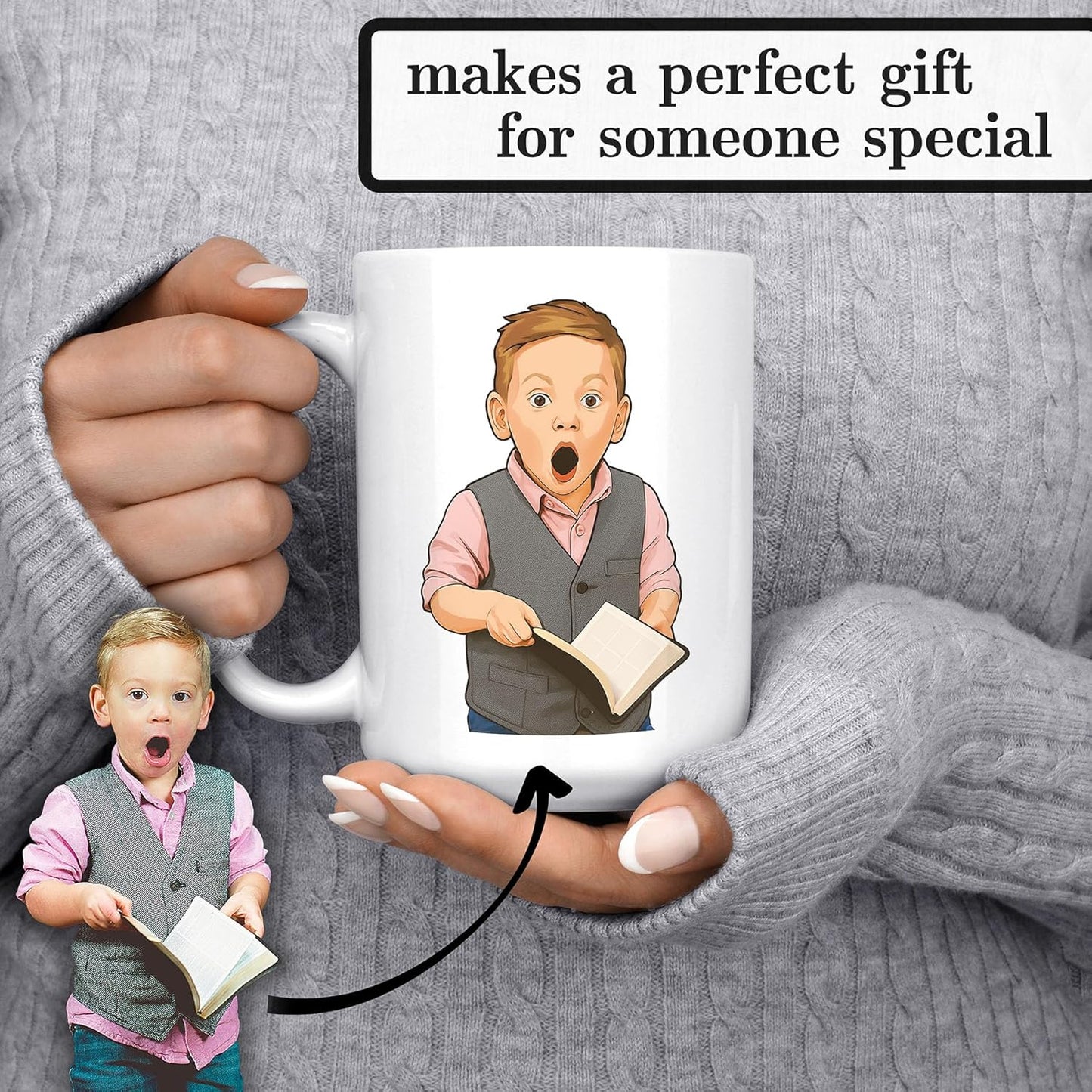 Personalized Coffee Mug, Custom Drawing Portrait Gift, Funny Customized Coffee Gift for Men & Women, Custom Mugs with Pictures, White 15oz Father's Day Mug