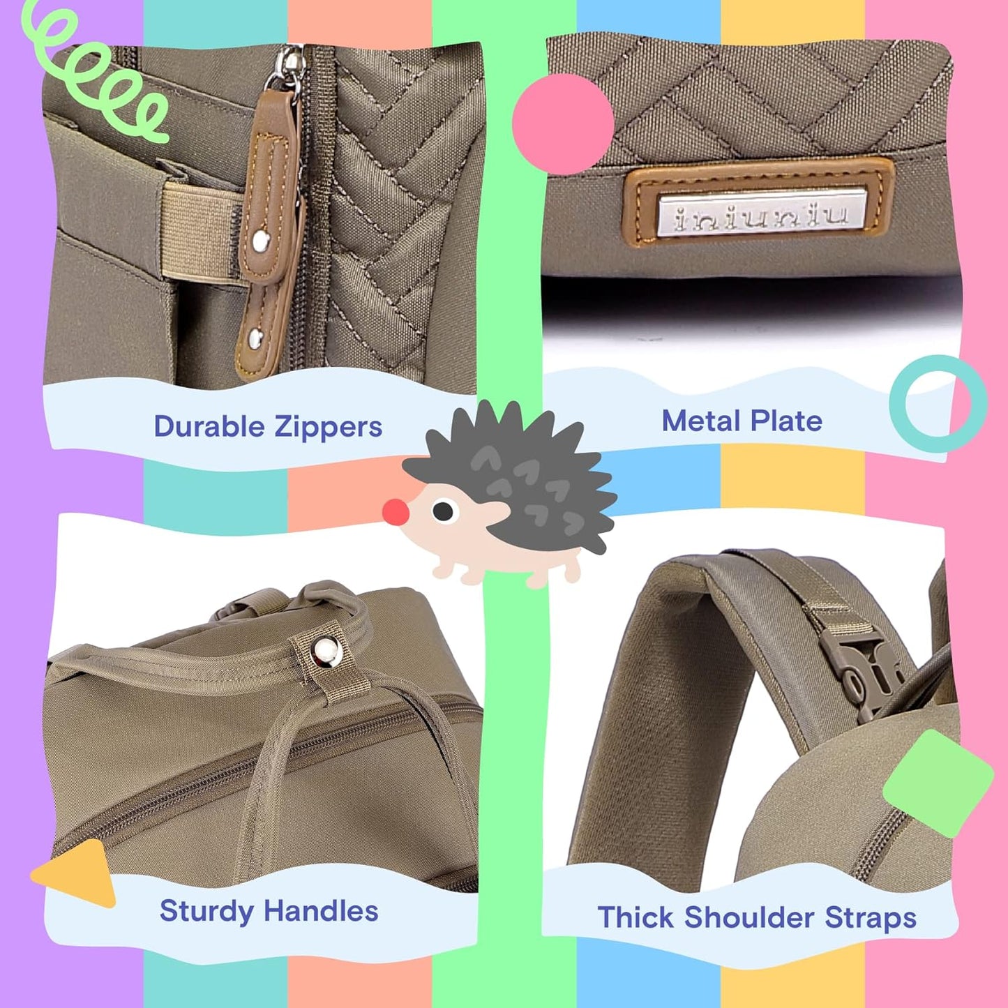 iniuniu Diaper Bag Backpack, 4 in 1 kit Large Unisex Baby Bags for Boys Girls, Waterproof Travel Back Pack with Diaper Pouch