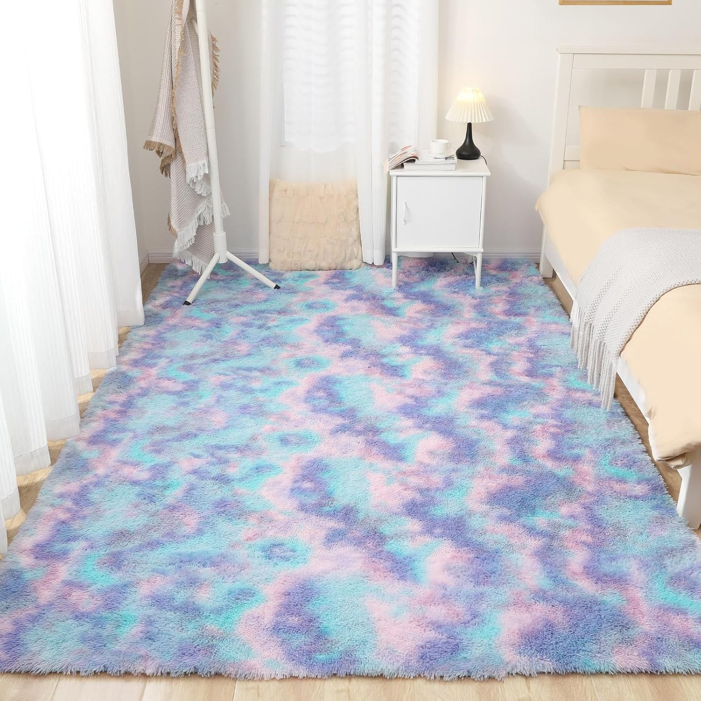 4x5.8 Rainbow Rug for Girls Room, Fluffy Area Rugs for Bedroom, Colorful Kids Rug Cute Anti-Skid Indoor Carpet for Nursery, Living Room, Playroom, Home Decor