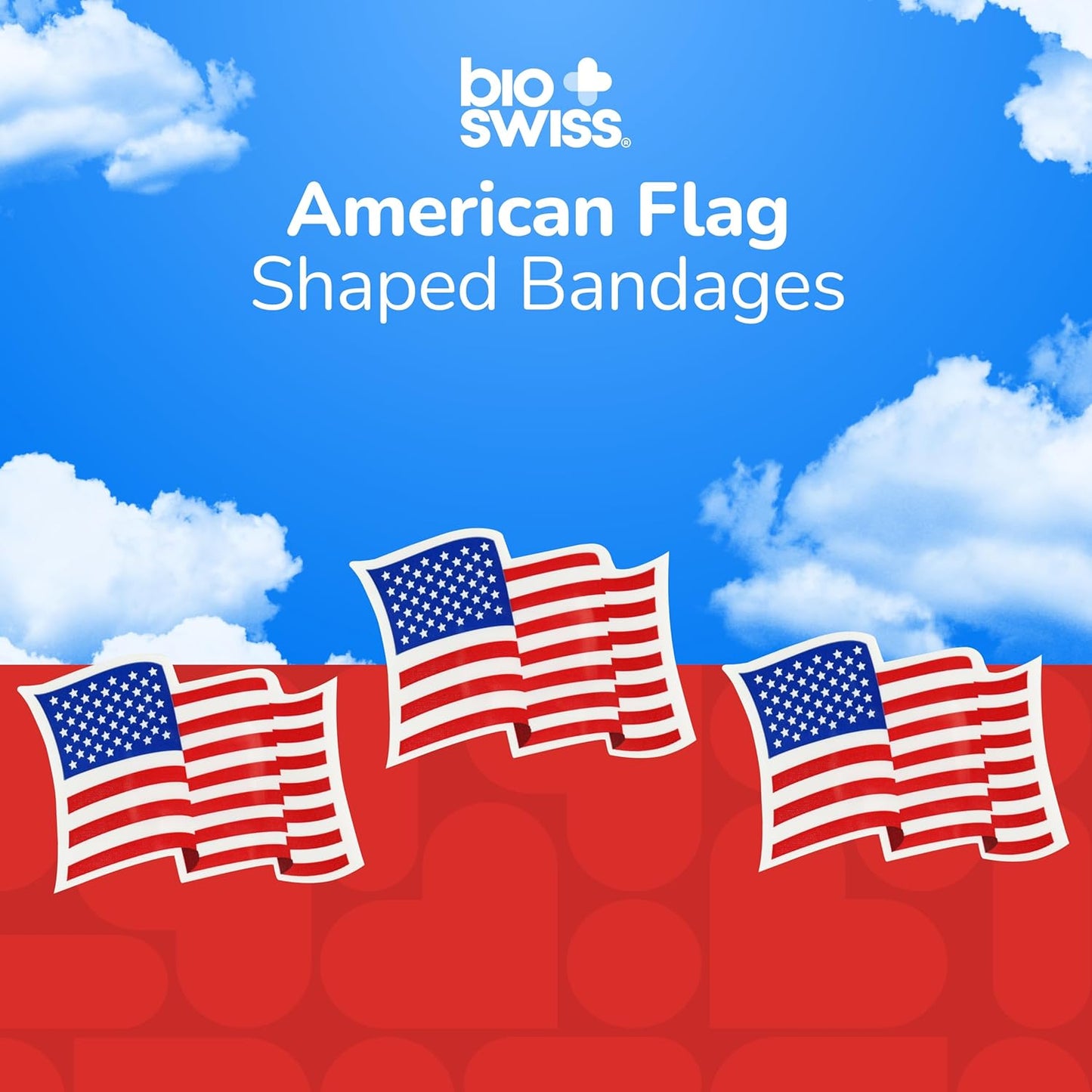 BioSwiss Bandages, American Flag Shaped Self Adhesive Bandage, Latex Free Wound Care, Fun First Aid Kit Supplies for Kids and Adults, 24 Count