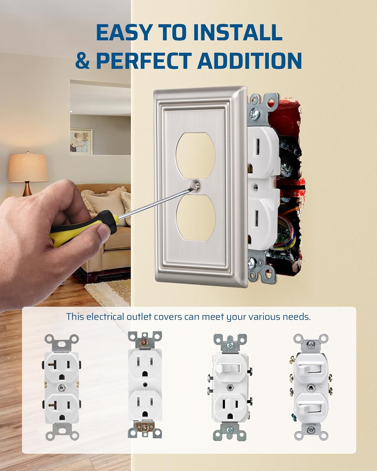 DEWENWILS Duplex Outlet Covers, Brushed Nickel Outlet Wall Plates, 4.92" x 3.14" Light Switch Cover Plates, Metal Electrical Outlet Cover Plates, 2 Pack
