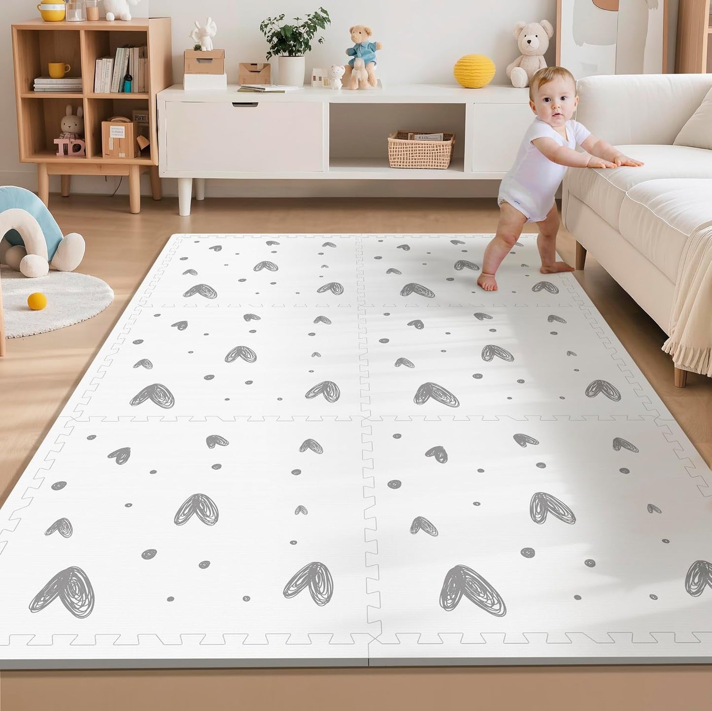 XL Baby Play Mat-72”x 48” Puzzle Play Mat,with 6 Foam Floor Tiles,Interlocking Foam Baby Mat for Babies&Toddlers,Waterproof,Expandable Tiles with Edges,Tummy Time Mat(Love)