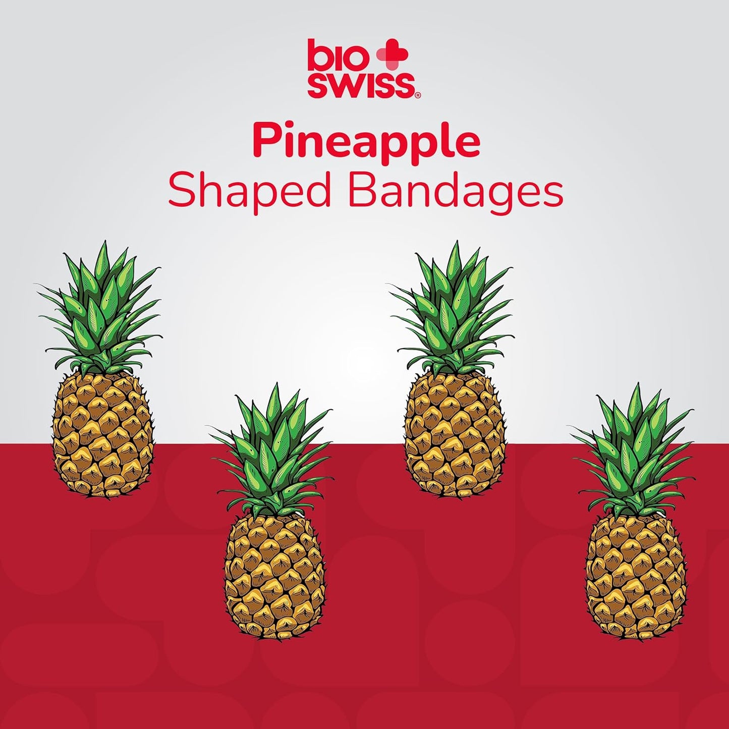 BioSwiss Bandages, Pineapple Shaped Self Adhesive Bandage, Latex Free Sterile Wound Care, Fun First Aid Kit Supplies for Kids, 24 Count