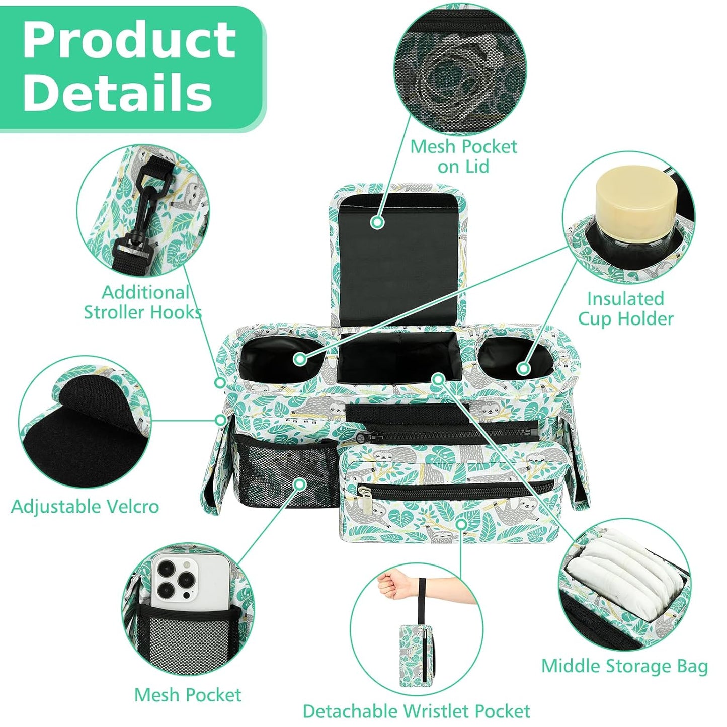 Accmor Universal Stroller Organizer with Insulated Cup Holder Detachable Phone Bag and Shoulder Strap,Stroller Bag Caddy Organizer Fits for Uppababy, Baby Jogger, Britax Strollers