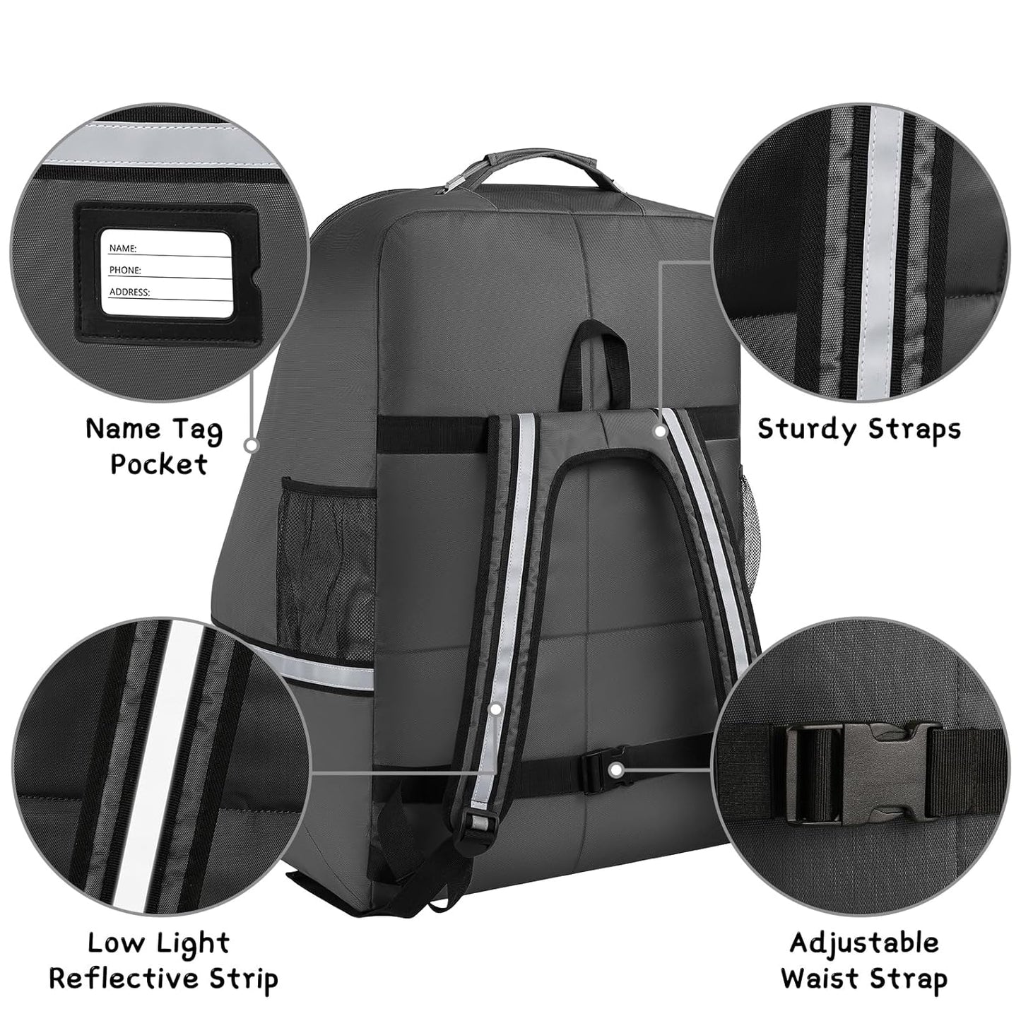 Car Seat Travel Bag - Padded Car Seat Carrier with Steel Cable Handle and Reflective Stripes, Large Durable Airport Gate Check Bag with Shoulder Strap