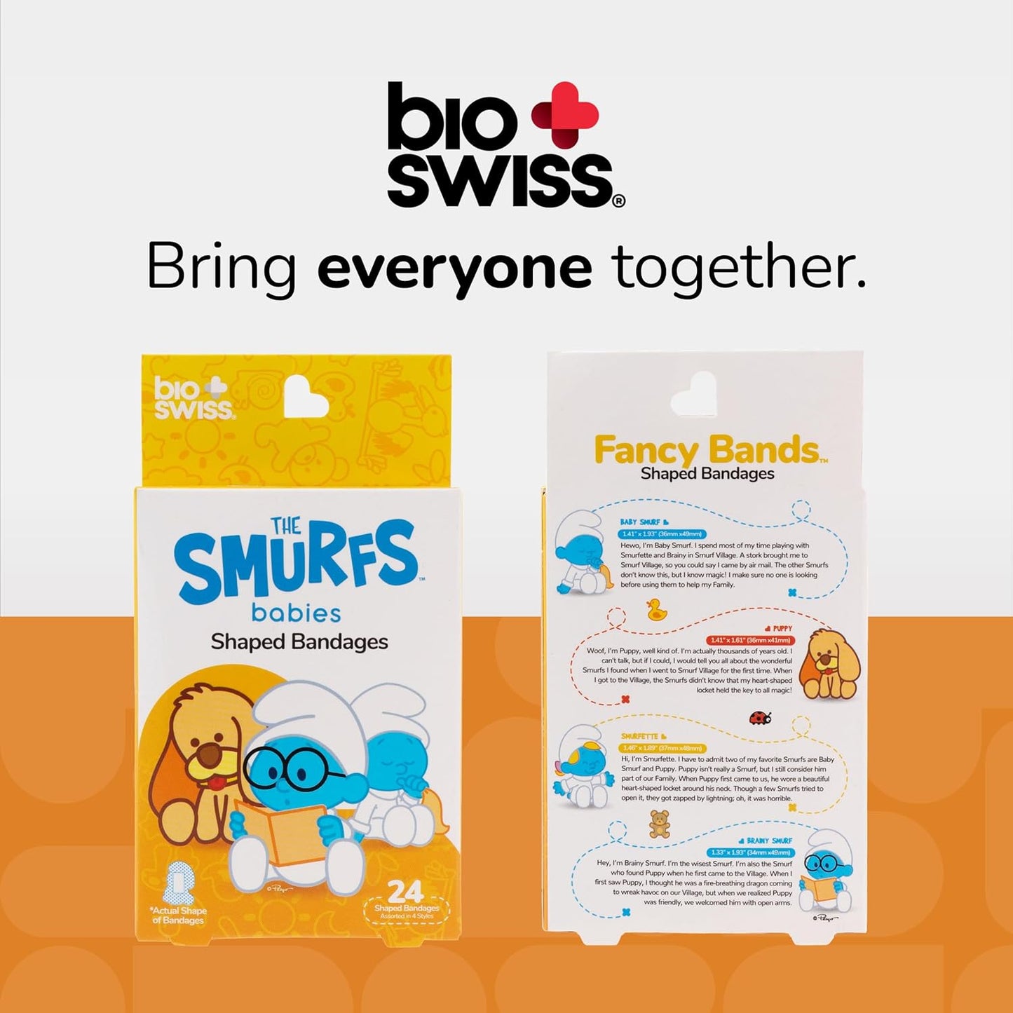 BioSwiss Bandages, The Smurfs Baby Smurf Shaped Self Adhesive Bandage, Latex Free Sterile Wound Care, Fun First Aid Kit Supplies for Kids and Adults, 24 Count Box