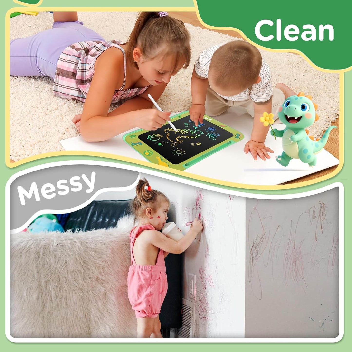 LCD Writing Tablet for Kids, Colorful Screen Drawing Board for 3-7 Year Old Boys & Girls - Educational Toys for Birthday & Christmas (Dinosaur)