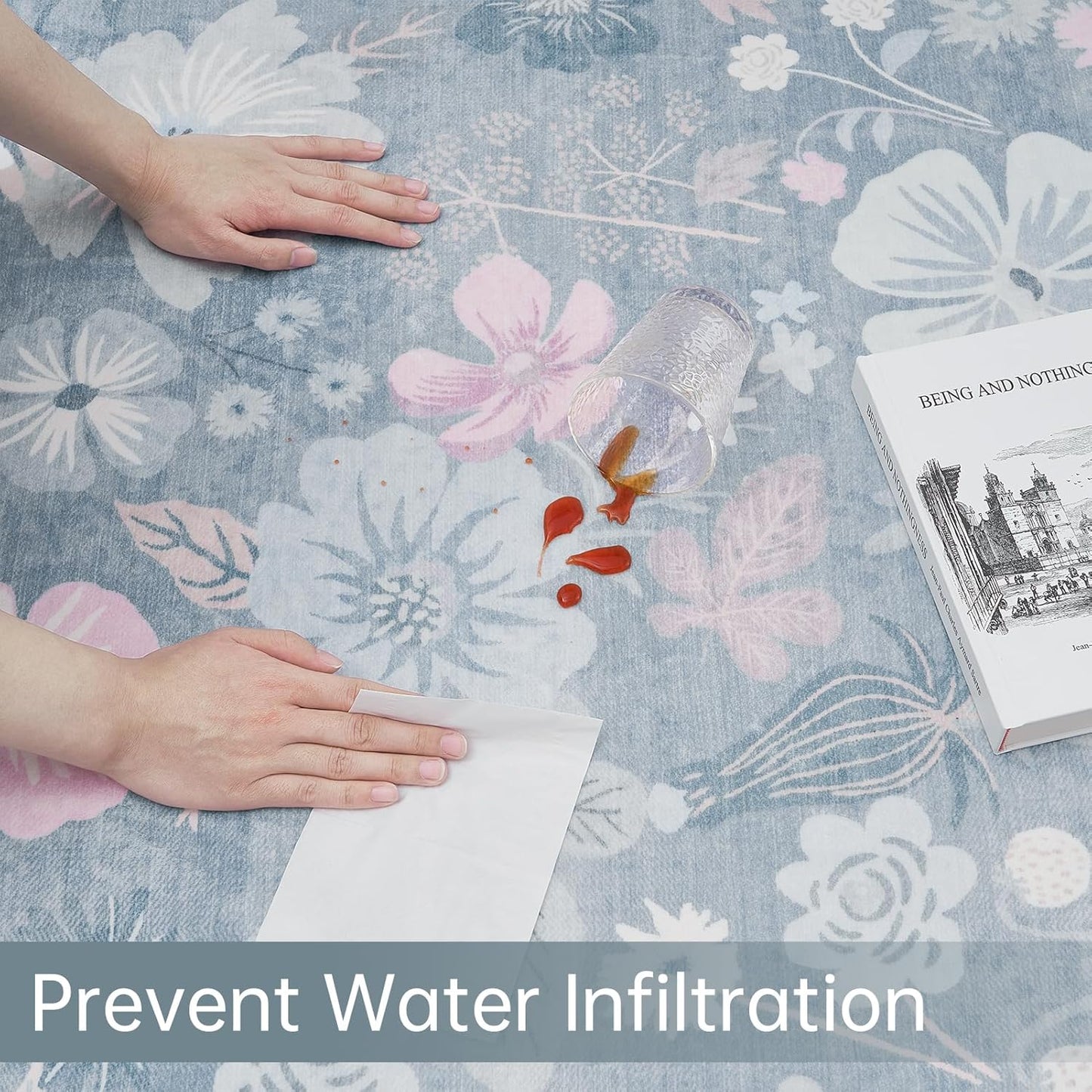 Blue Area Rugs 9x12 Living Room Floral Boho Vintage Machine Washable Area Rugs Stain Resistant Low Pile Cottage Core Carpet Rug for Bedroom Dining Room Classroom Playroom,Slate Blue