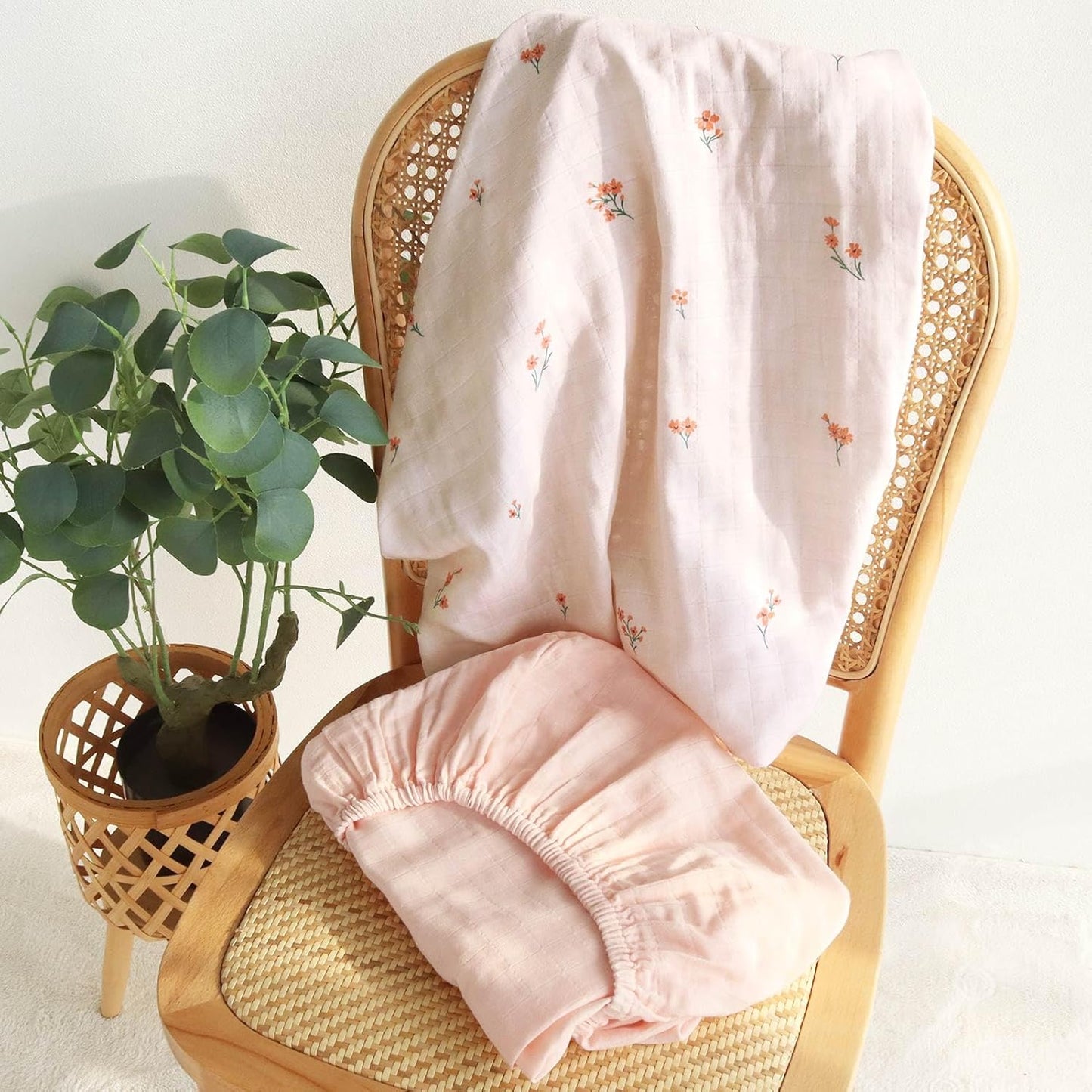 LifeTree Changing Pad Cover Unisex - Soft Muslin Fitted Diaper Changing Table Sheets for Boys and Girls - 16"x32" Organic Cotton - Flower and Peach Pink, 2 Pack