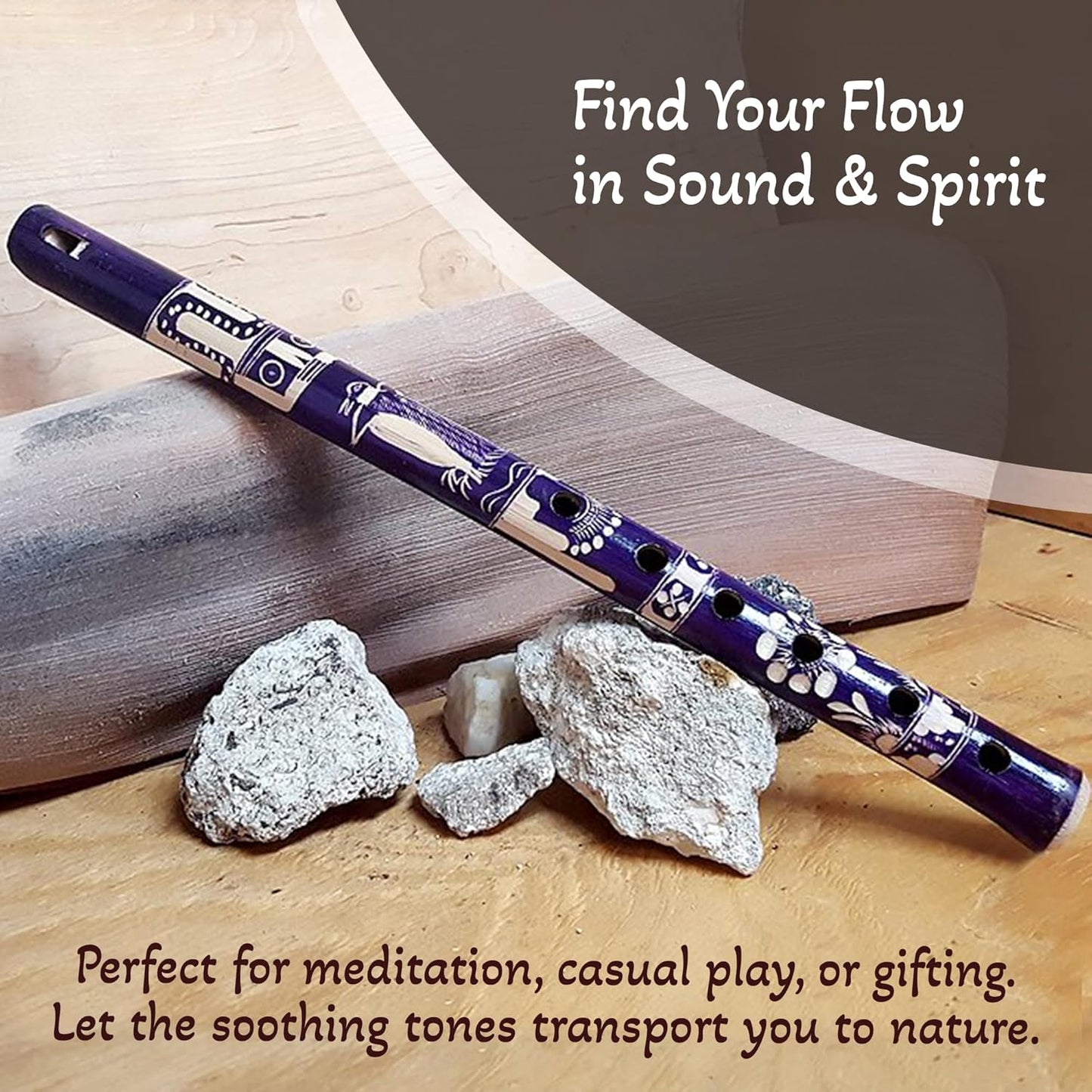 Mia Jewel Shop - Handmade Colored Bamboo Wooden Flute | Tribal Nature Pattern | Native Recorder for Beginners, Meditation & Music Lovers (Indigo)