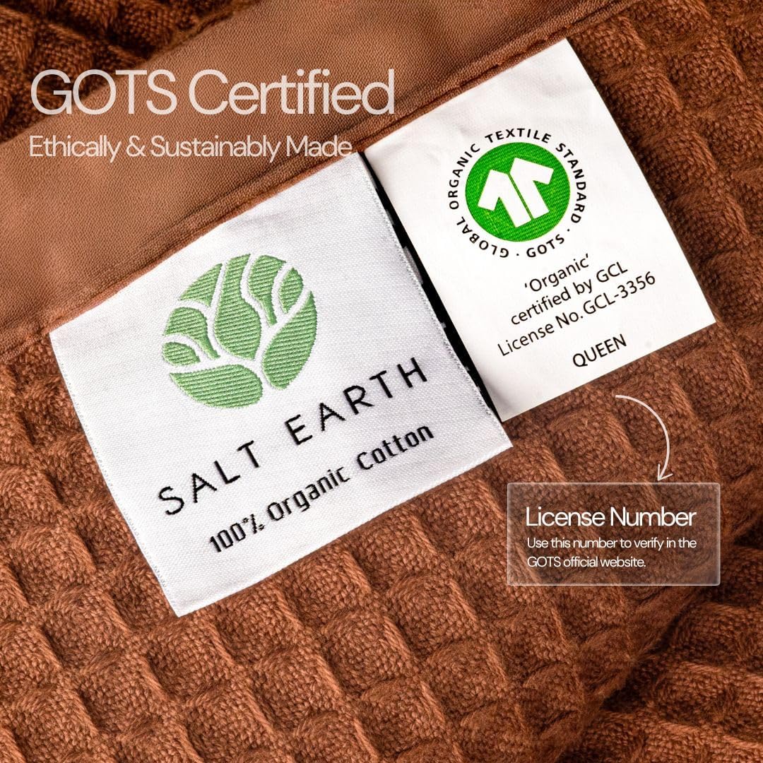 Salt Earth GOTS Certified 100% Organic Cotton Throw Blanket, 108"X90" Blankets & Throws for Bed, Throw Blanket for Couch,Modern & Cozy Blanket, All Season Waffle Blanket, Soft Blanket (Potting Soil)