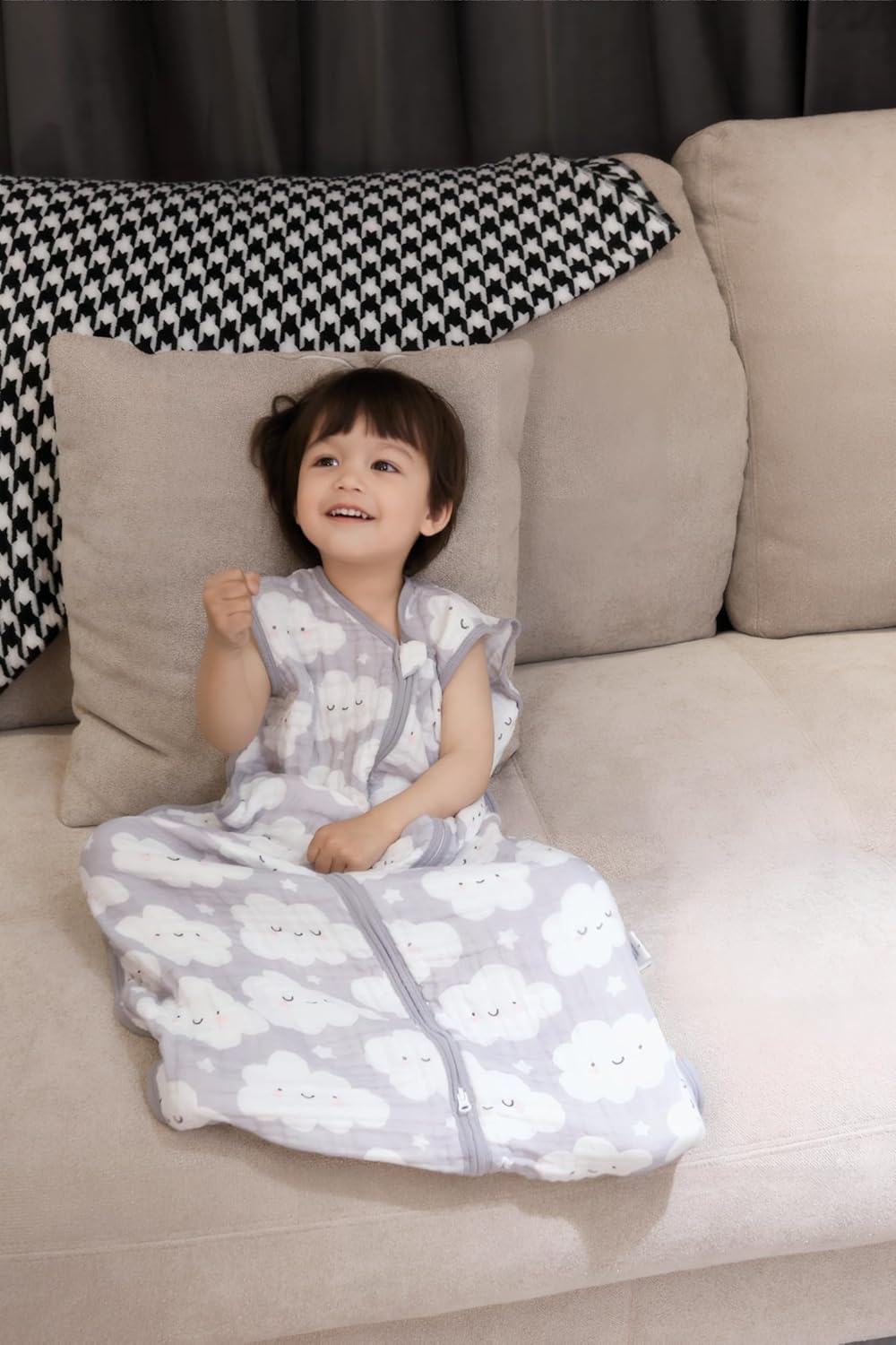 Baby Sleep Sack 2-4 T Baby Wearable Blanket 100% Organic Cotton 0.5 TOG Toddler Sleep Sacks 2- Way Zipper Soft 4 Layers 2T 3T 4T Cloud