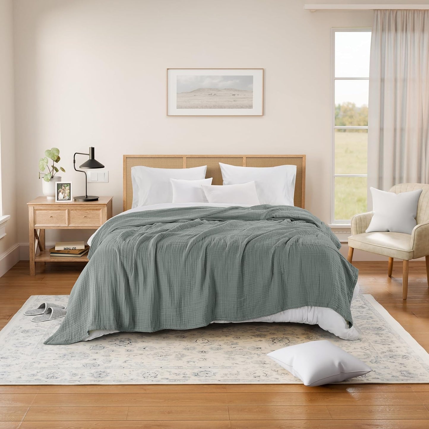 Threadmill Summer Muslin King Blanket | Lightweight Blanket for Bed or Couch | 4 Layer 100% Cotton Gauze | Soft, Breathable, and Cozy for All Seasons | Fits Cal King Size Bed | Scottish Grey
