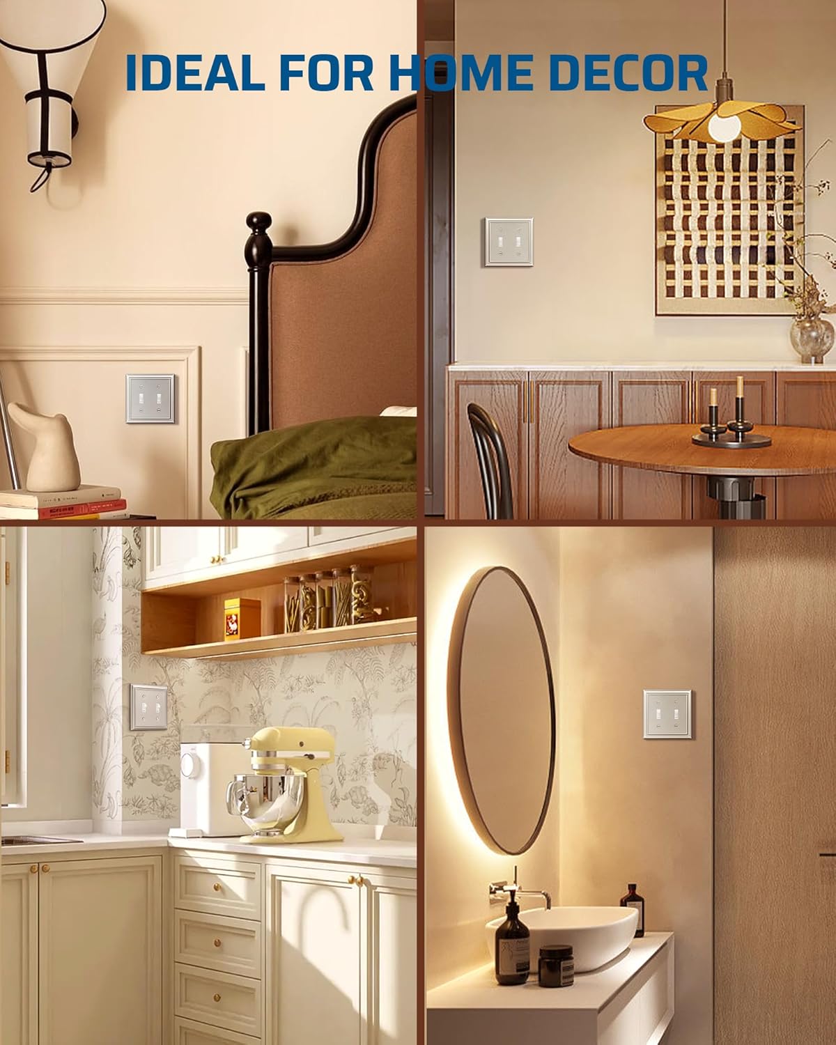 DEWENWILS Double Toggle Wallplates, Brushed Nickel Light Switch Covers, Heavy Duty Matel Material, Pack of 2