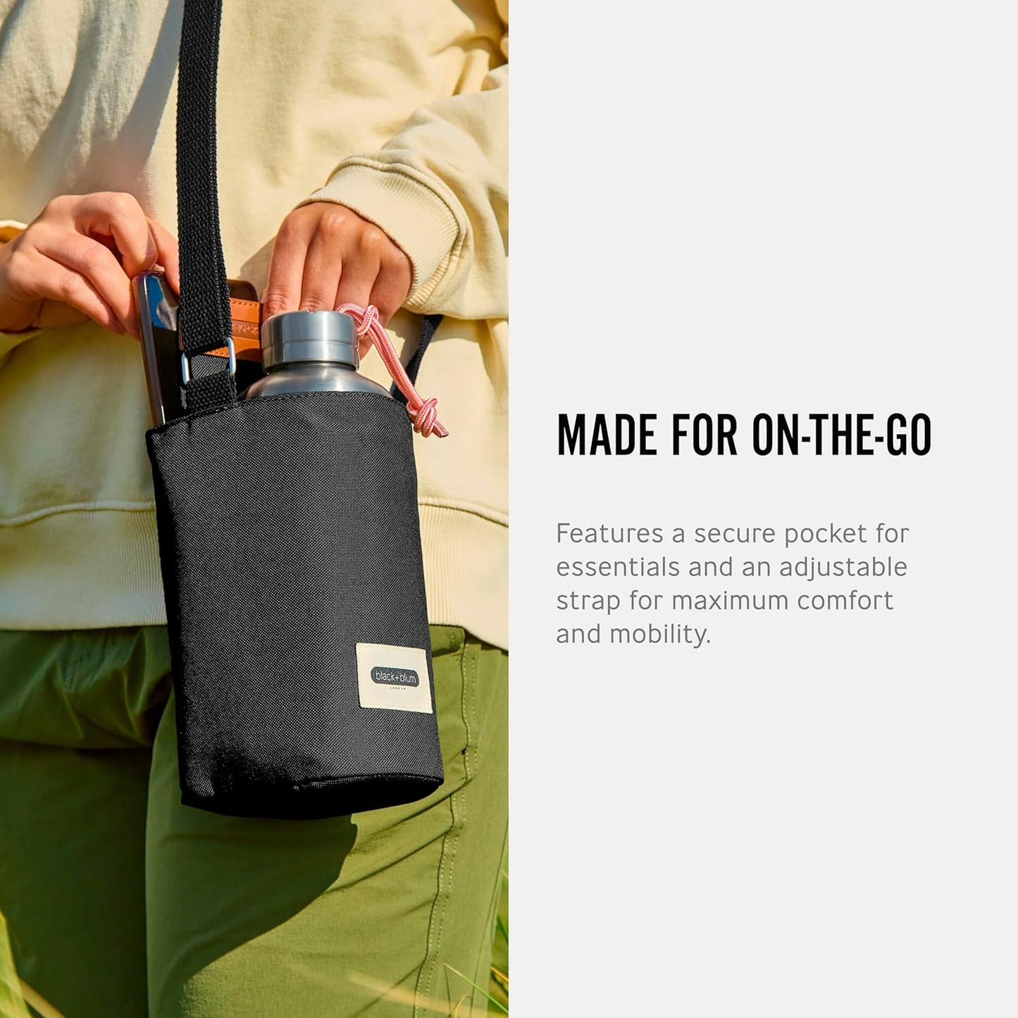 BLACK + BLUM Insulated Bottle Bag - For Adults and Kids - Made with Recycled PET and BPA Free - Bottle Bag for On The Go, Black