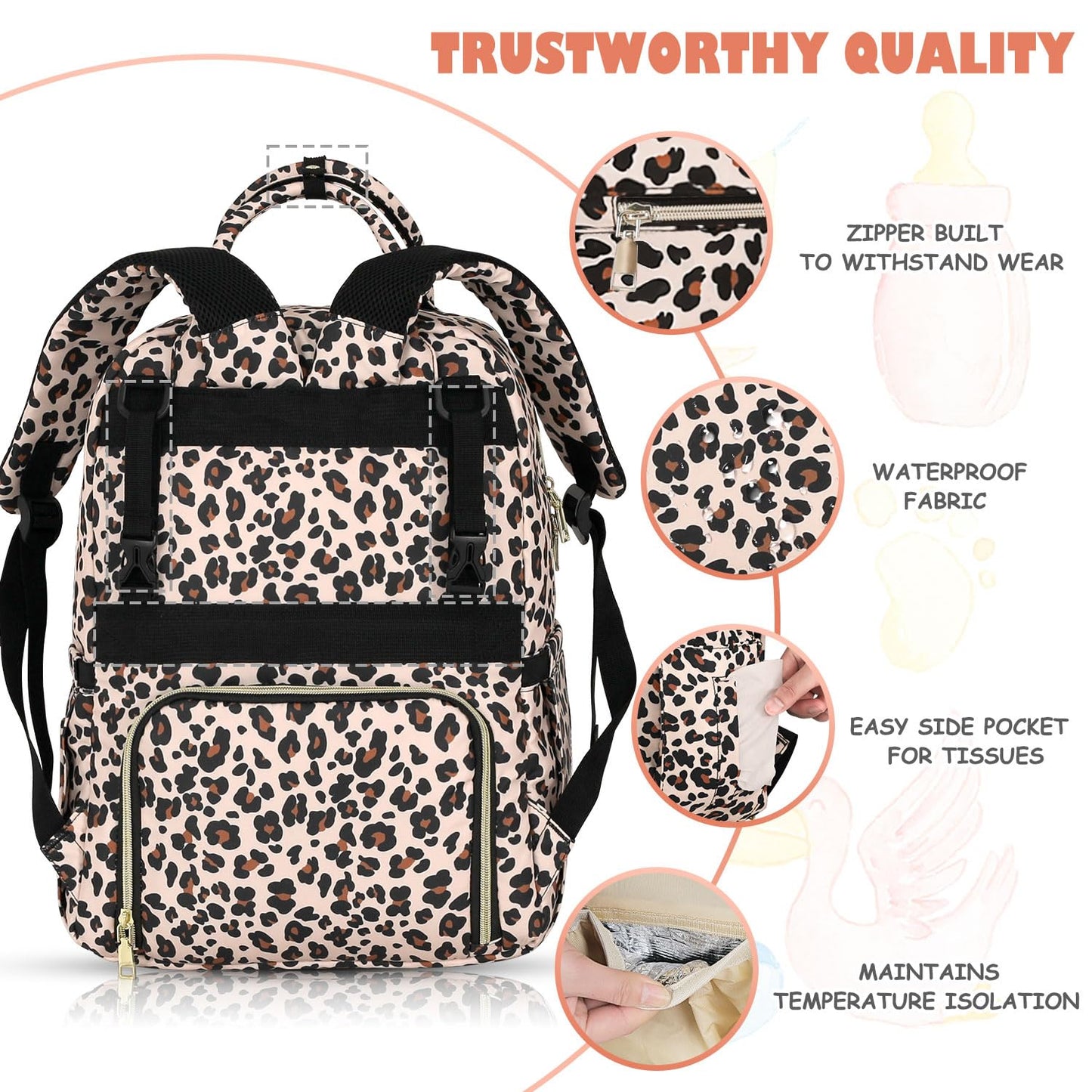 Baby Diaper Bag Backpack Travel Diaper Bags for Baby Girl Boy Large Capacity Baby Bag Backpack for Women Leopard Print