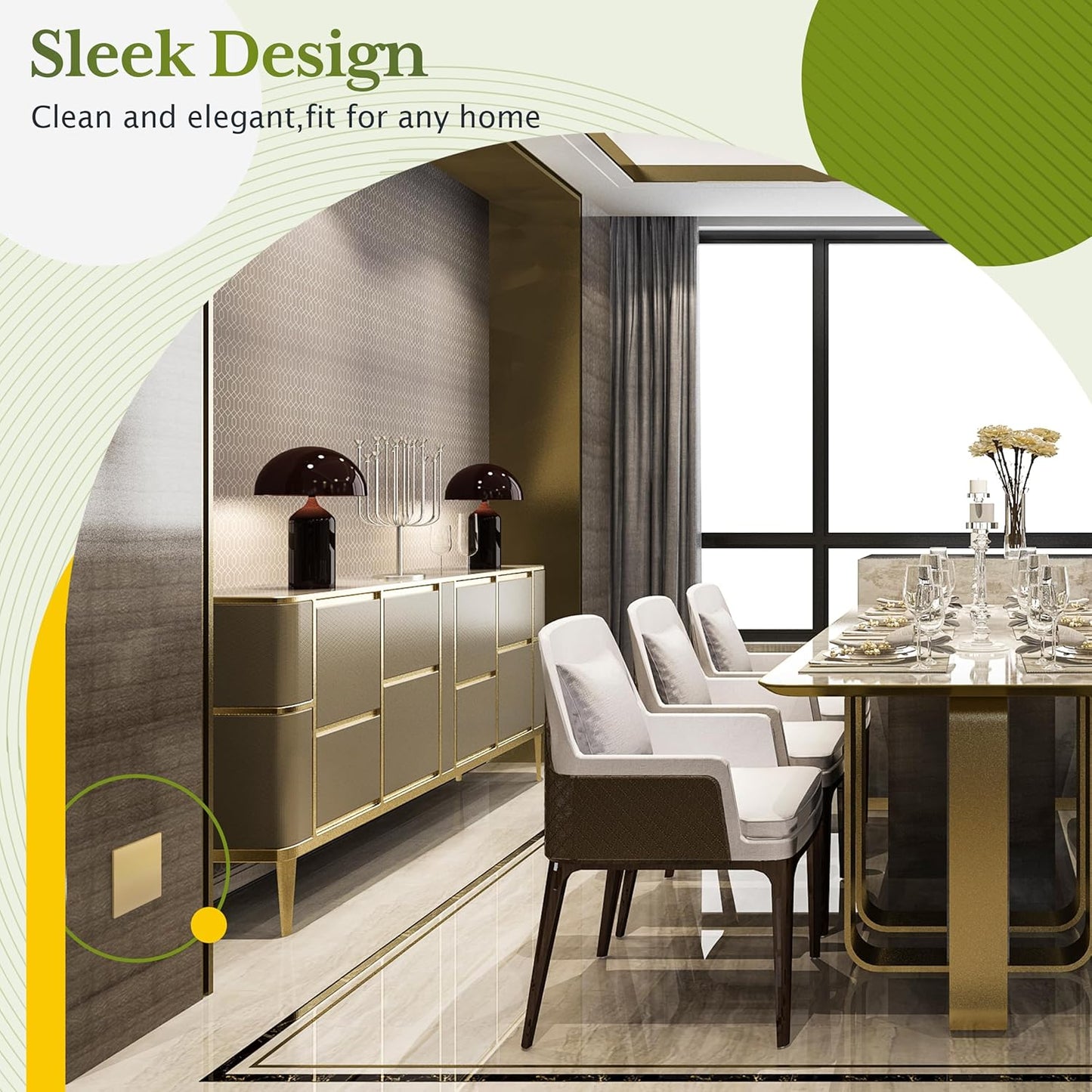 TG Screwless Double Blank Wall Plate, Child Safe Blank Device Outlet Cover, Mid-Size 2-Gang 4.88" H x 4.92" L, Polycarbonate Thermoplastic, UL Listed, SP-MB2-GD2P, Gold (2 Pack)