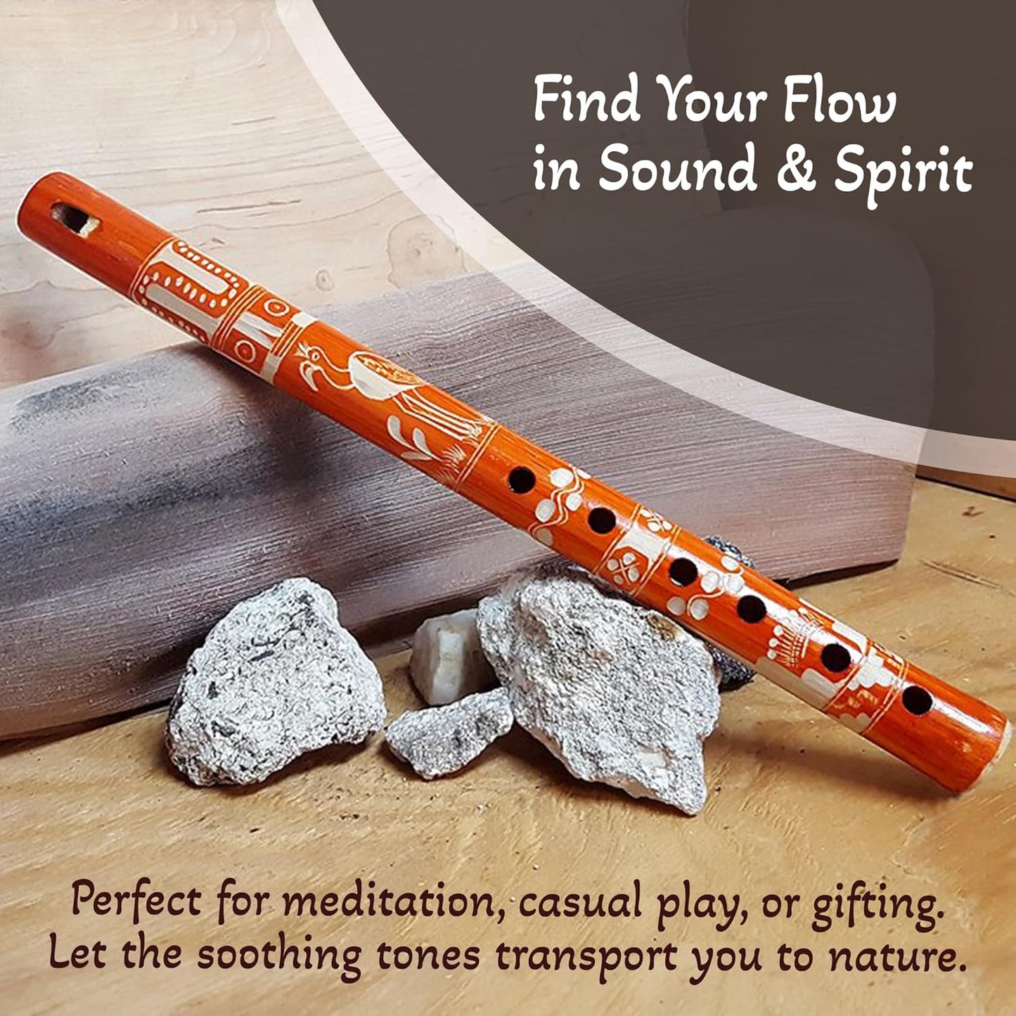 Mia Jewel Shop - Handmade Colored Bamboo Wooden Flute | Tribal Nature Pattern | Native Recorder for Beginners, Meditation & Music Lovers (Orange)
