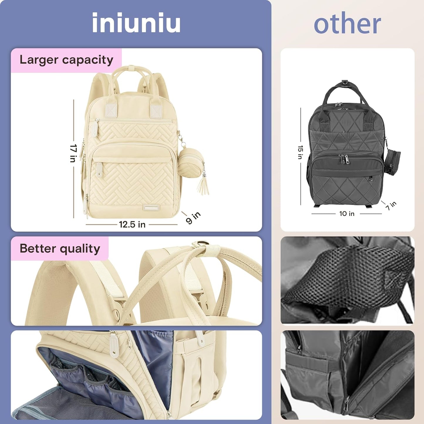 iniuniu Diaper Bag Backpack, 4 in 1 kit Large Unisex Baby Bags for Boys Girls, Waterproof Travel Back Pack with Diaper Pouch