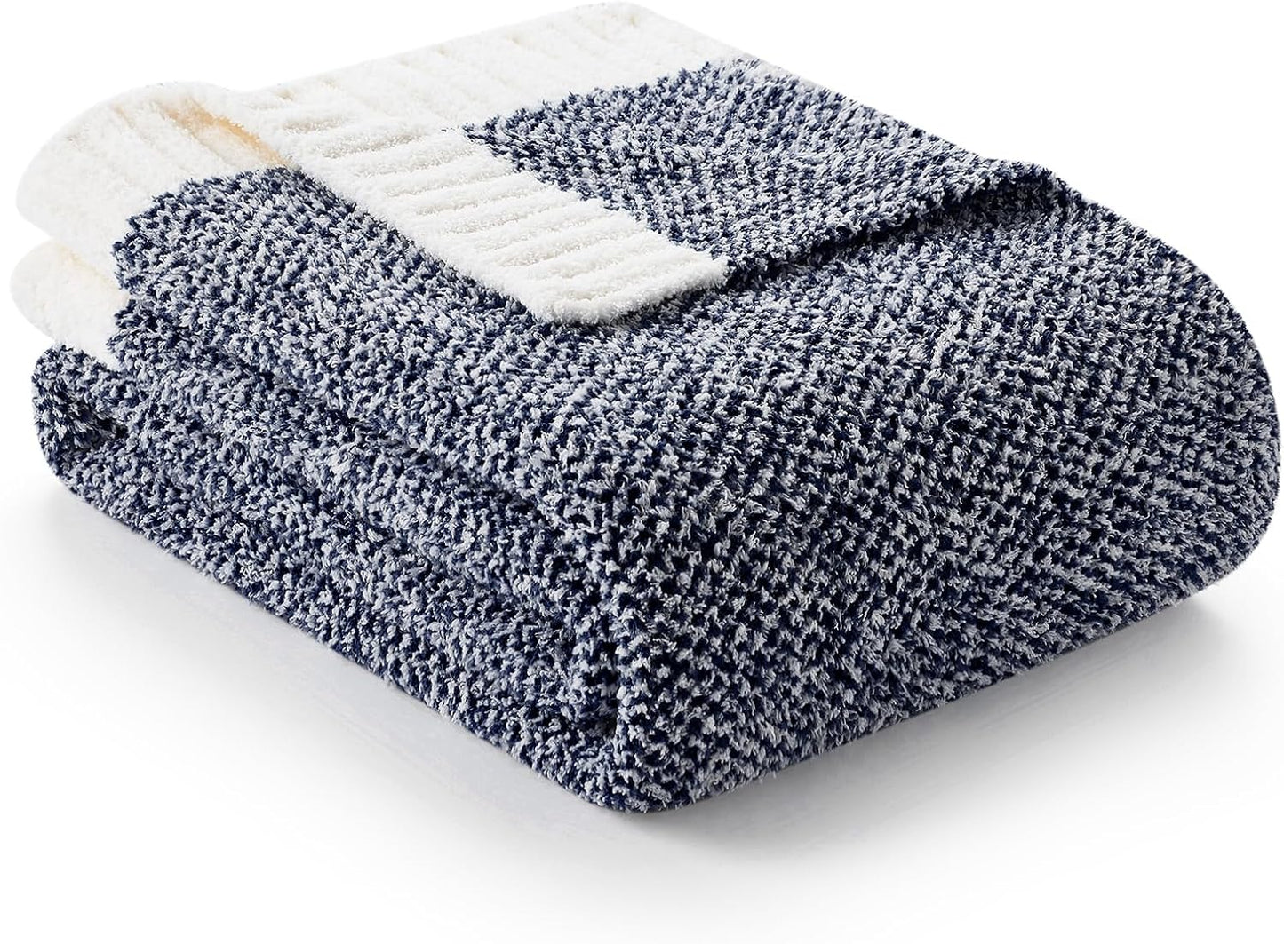 Snuggle Sac Heather Navy Twin Size Blankets, Super Soft Microfiber, Warm Cozy Knit Fuzzy Plush Blankets for Sofa, Bed, Living Room, Navy, 60x80 inches