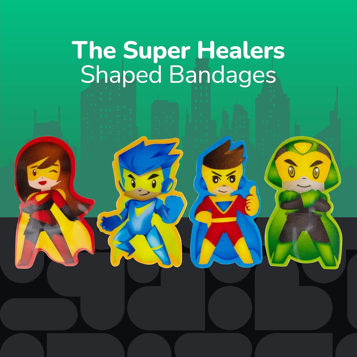 BioSwiss Bandages, Super Healers Superhero Shaped Self Adhesive Bandage, Latex Free Sterile Wound Care, Fun First Aid Kit Supplies for Kids and Adults, 24 Count