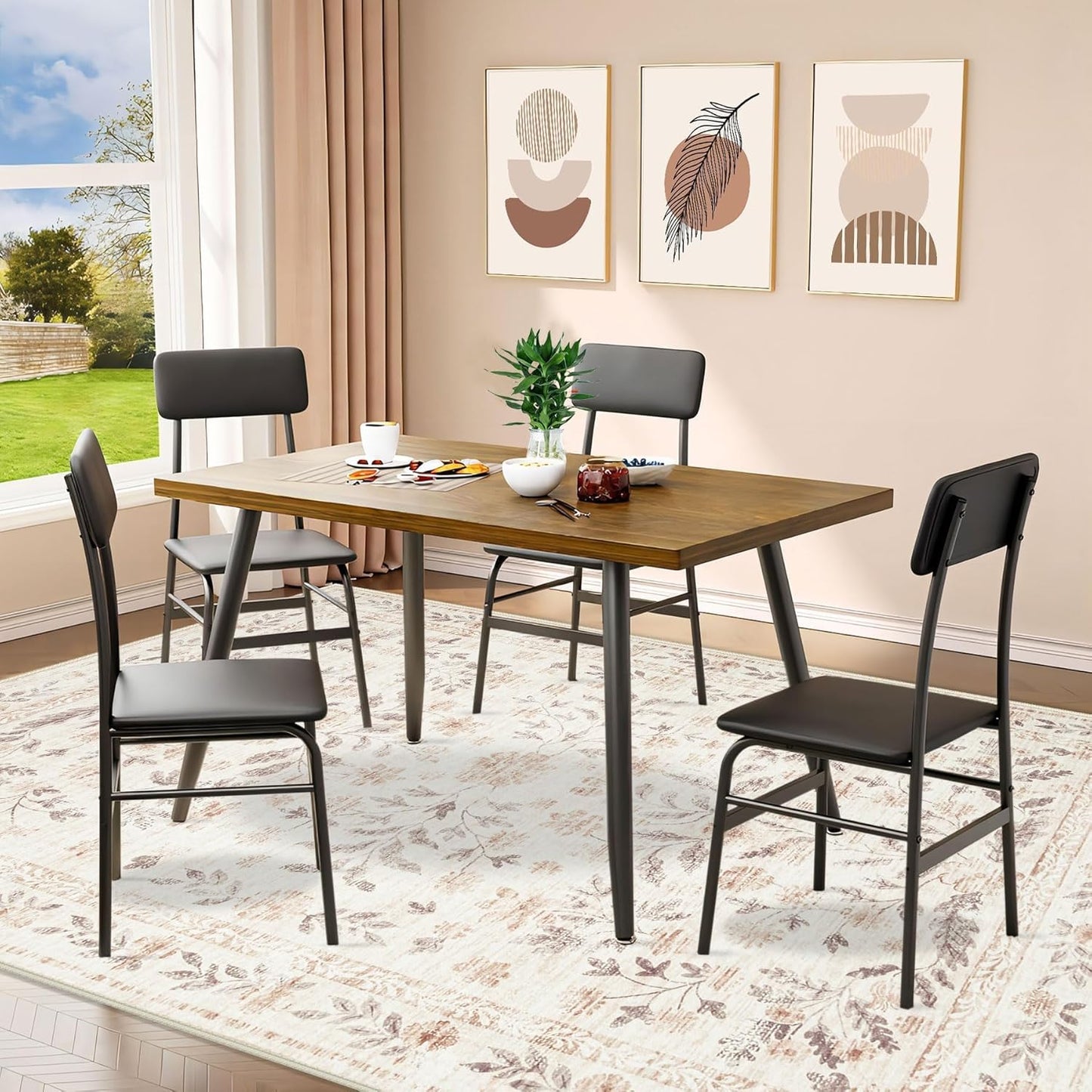 Rugs for Living Room 5x7 Rug, Washable Floral Boho Area Rug Non Slip Soft Low Pile Large Rugs for Bedroom Girls, Dining Room, Office, Kids Playroom(5'x7', Floral Beige)