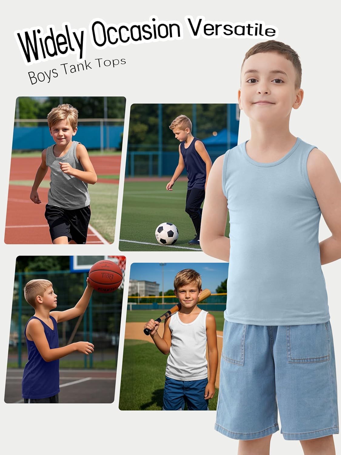 5 Pack Boys Tank Tops Boys Undershirts Kids Cotton Undershirts Tees Sleeveless Tank Tops Shirts for Kids Youth