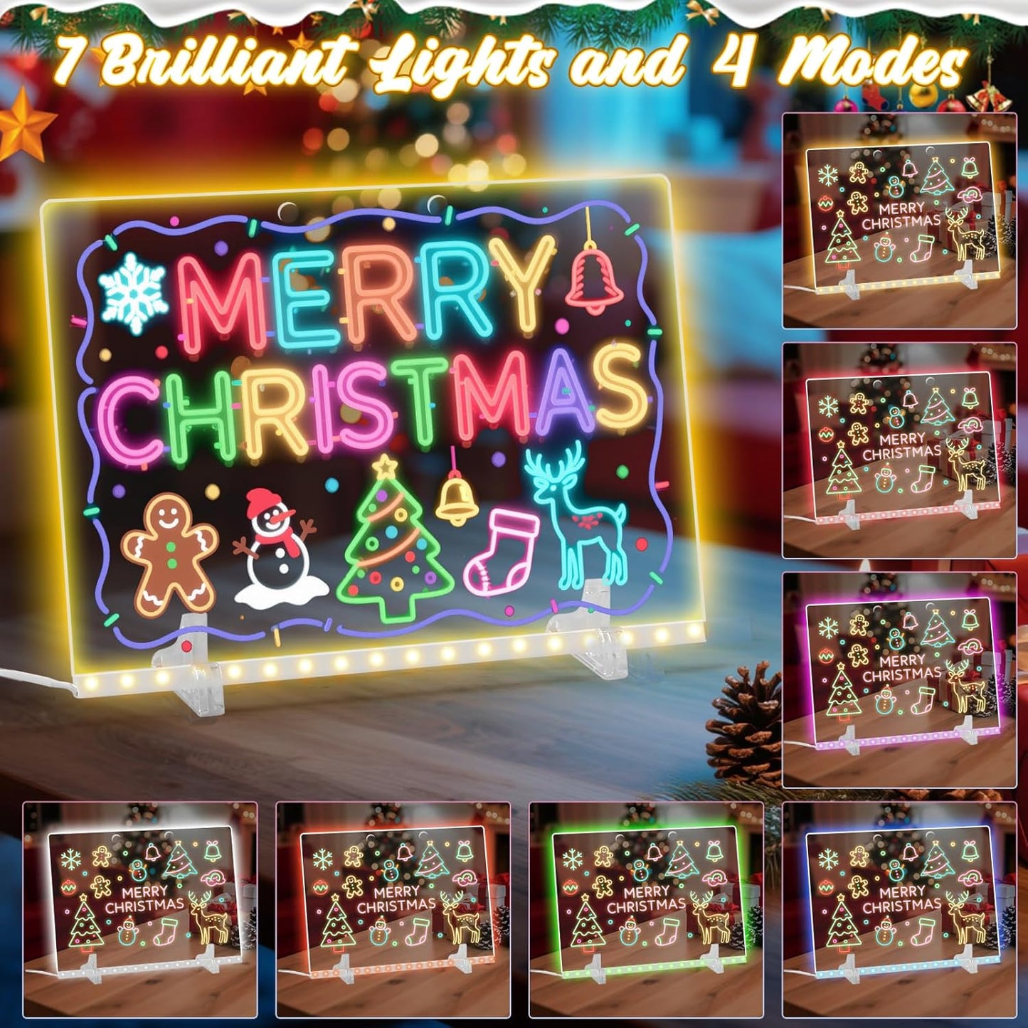 Lumiboard Led Drawing Board with 7 Colors,12"X8" Acrylic Dry Erase Board with Light, Include Adapter, Hanging Chain, Led Drawing Board for Kids with Stand,Birthday and Christmas Gifts for Kids